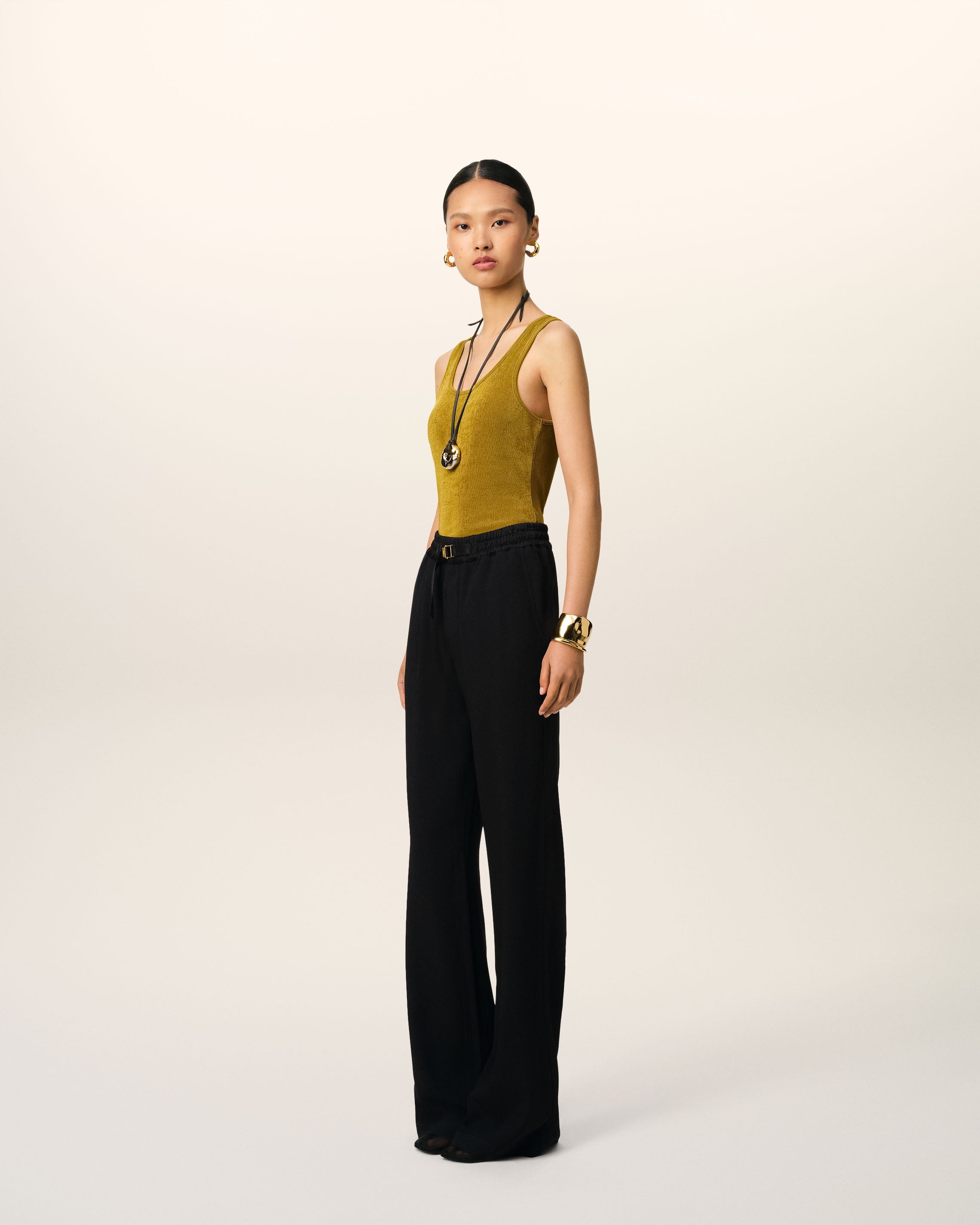 BLACK FLARE FIT ELASTICATED TROUSERS - 6