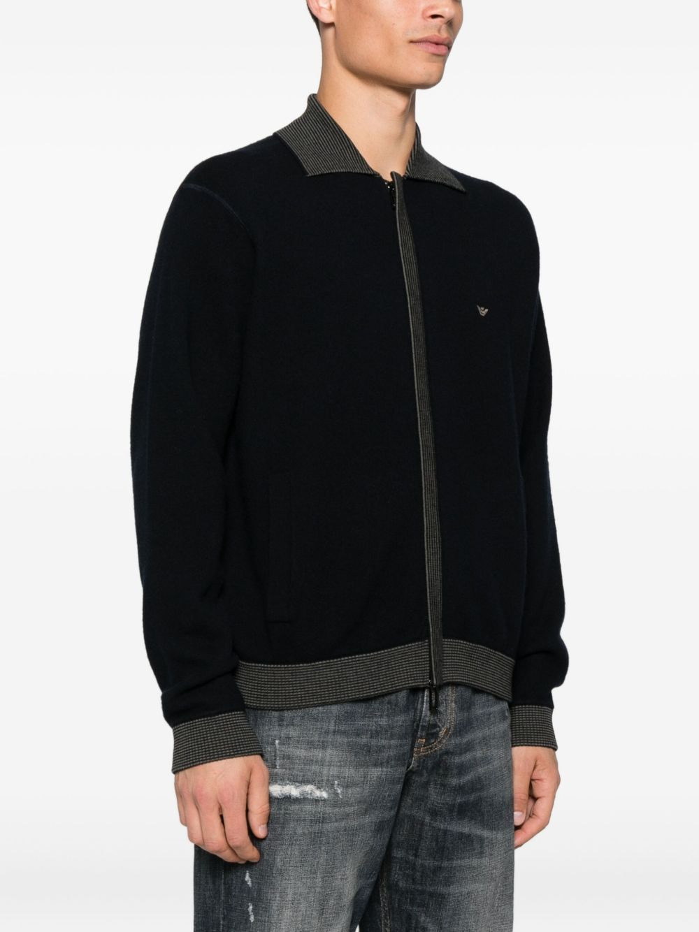 ribbed-trimmed zip-up cardigan - 3