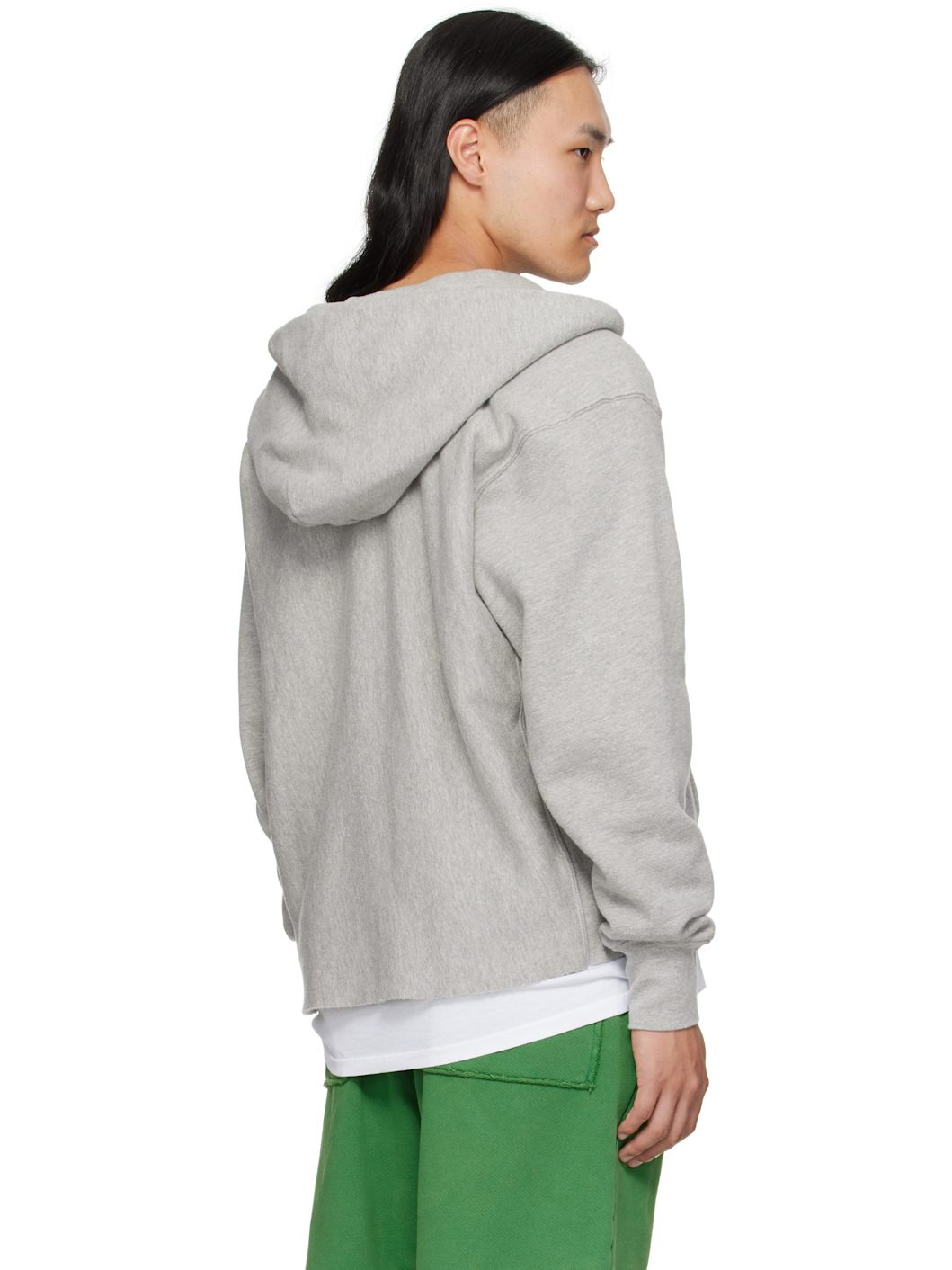 Gray Heavyweight Raw Cropped Hoodie - 3
