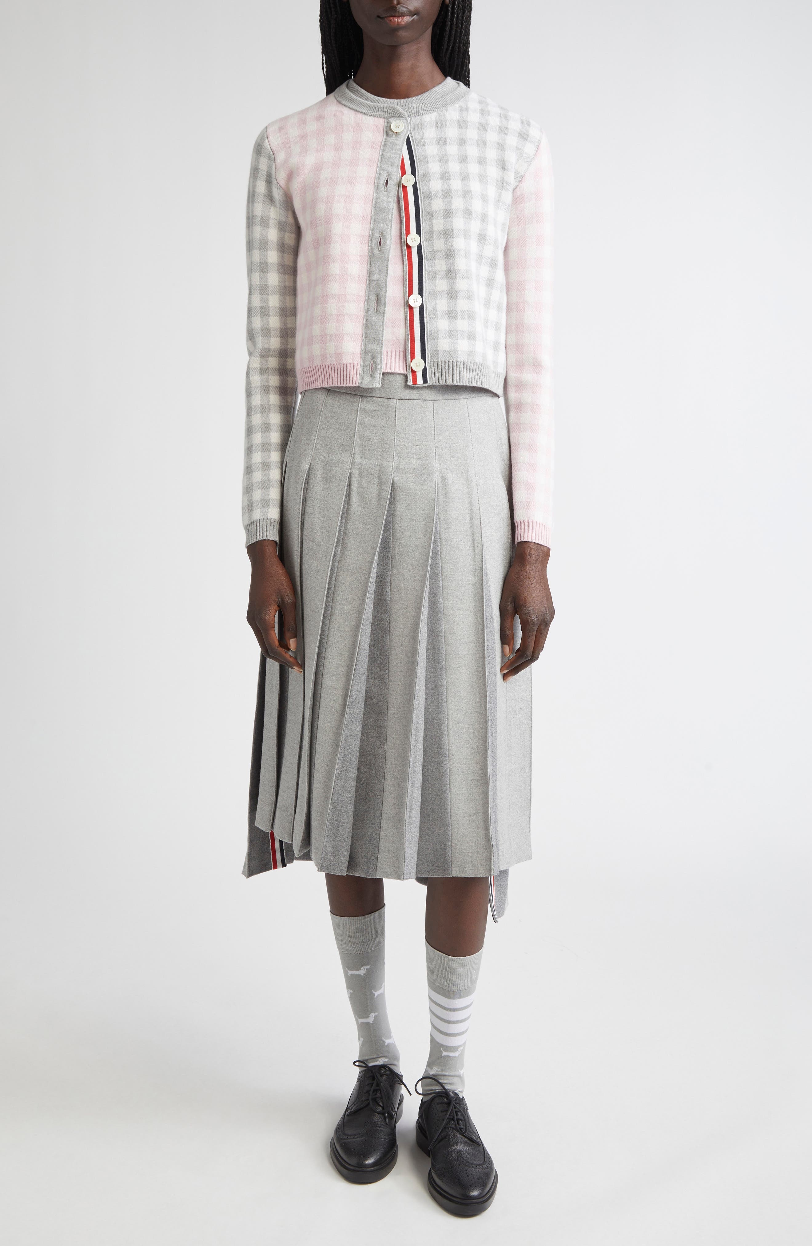 Thom Browne Fun-Mix Gingham Check Bird's Eye Wool Blend Cardigan in Seasonal Combo at Nordstrom - 2