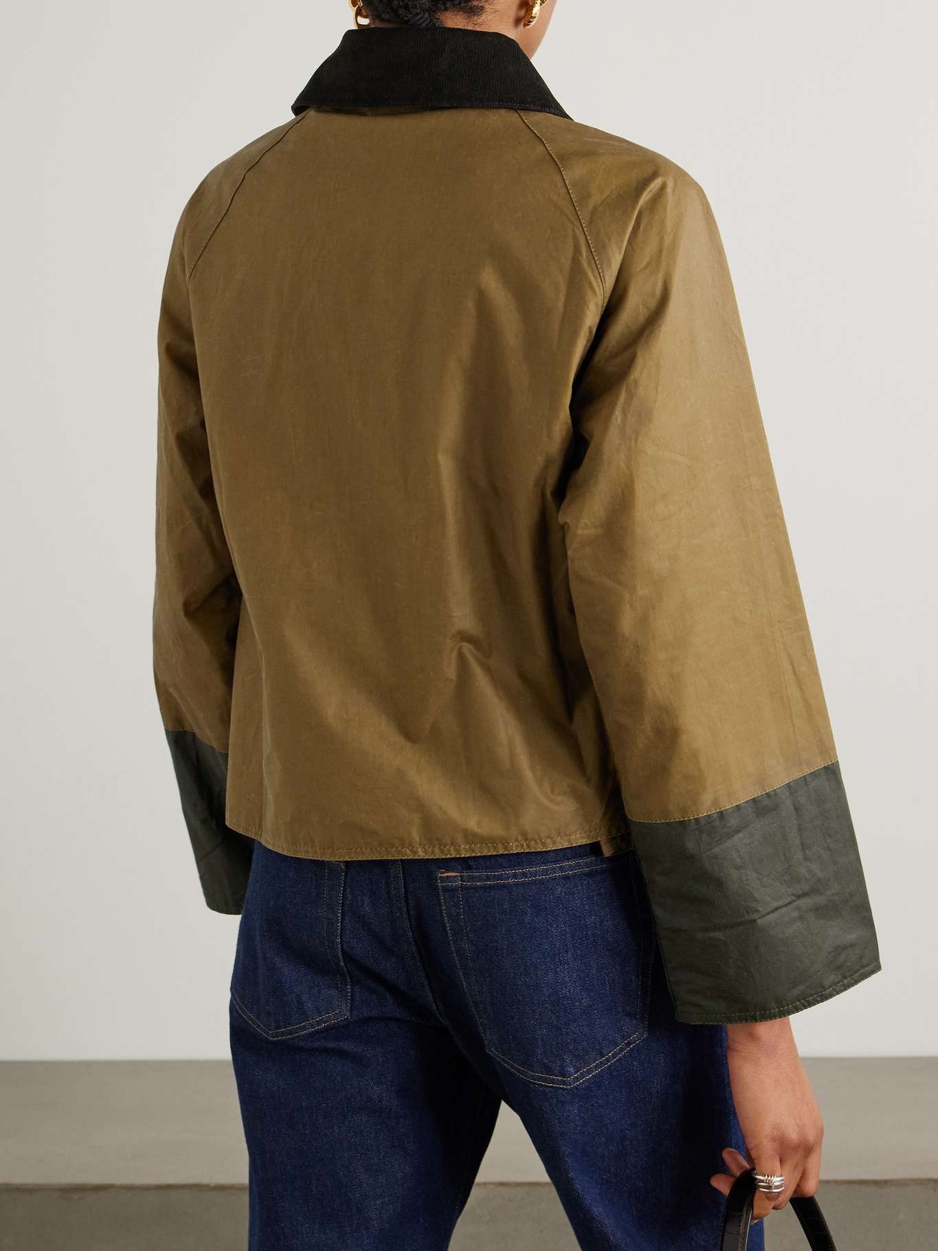 Alma cropped corduroy-trimmed patchwork waxed-cotton jacket Brown - 3