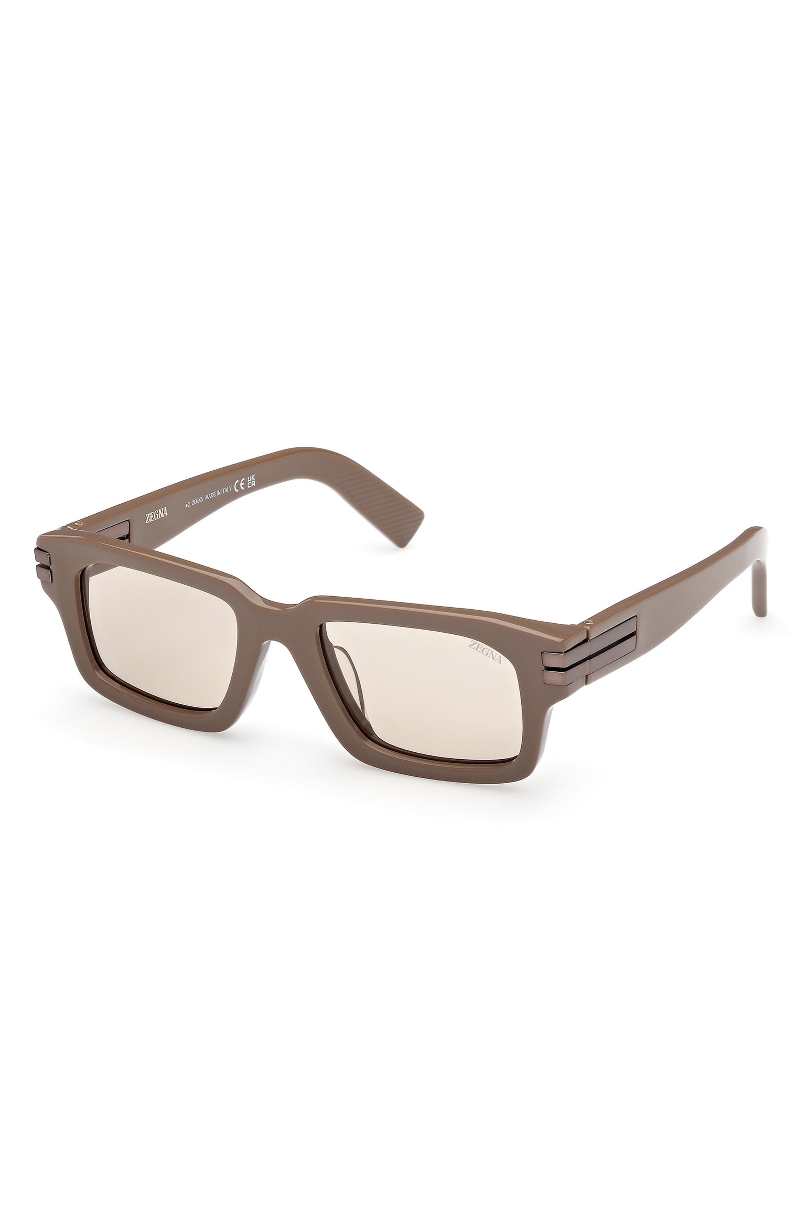 ZEGNA 51mm Rectangular Sunglasses in Shiny Light Brown at Nordstrom - 2