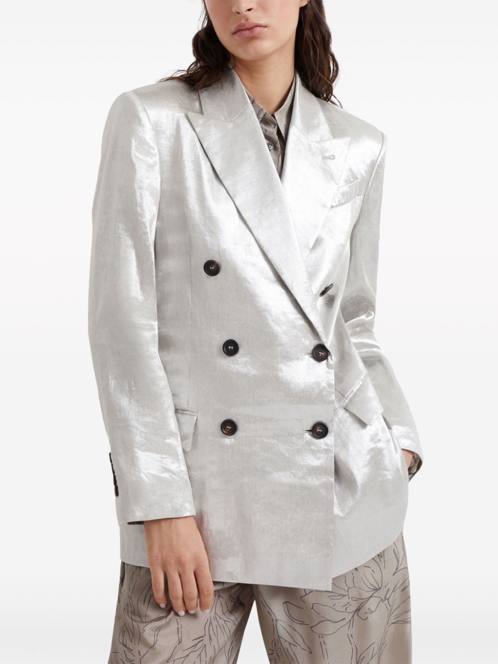 metallic double-breasted blazer - 3