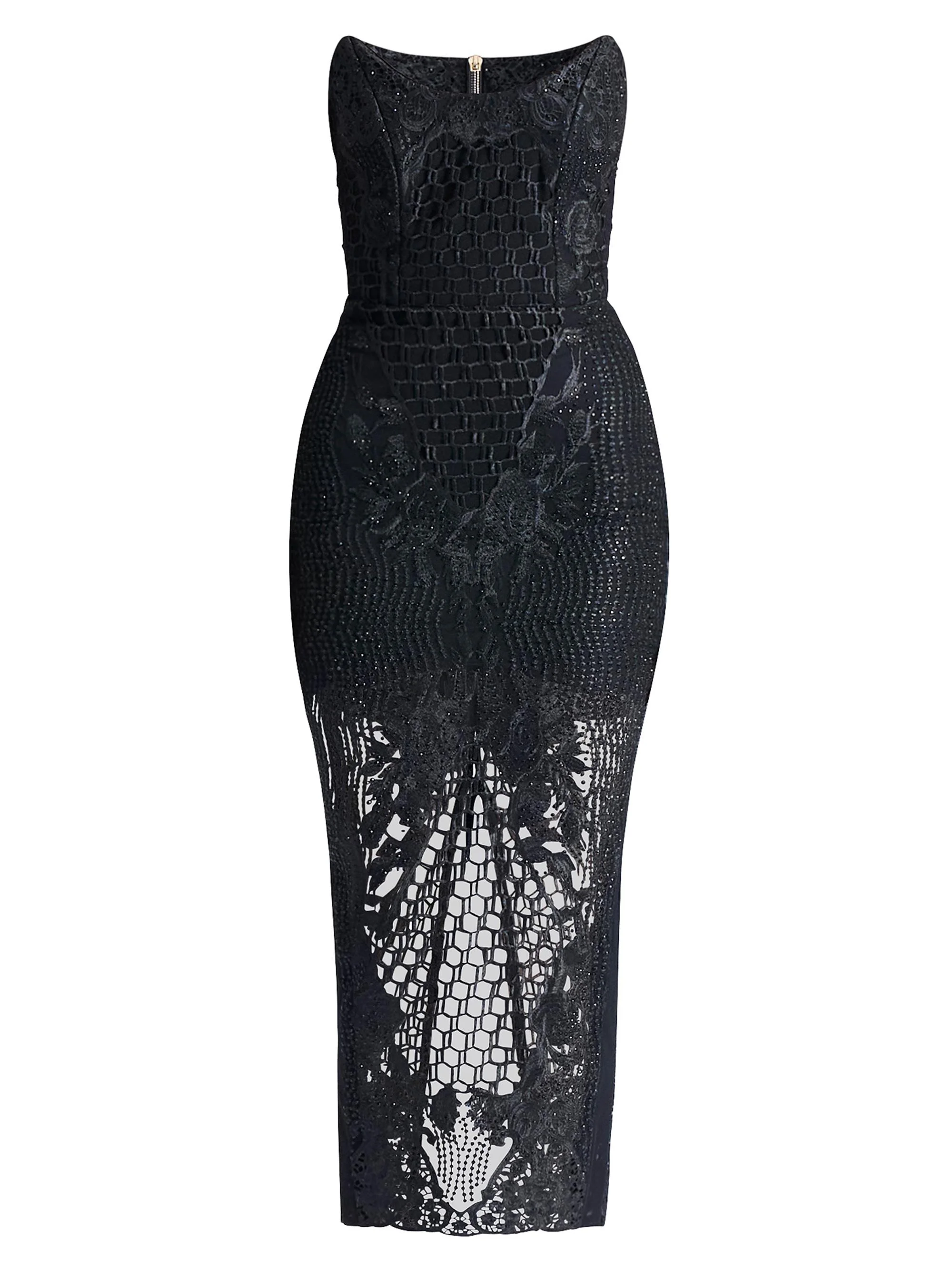 Women's Imprint Lace Strapless Midi-Dress - Black - 1