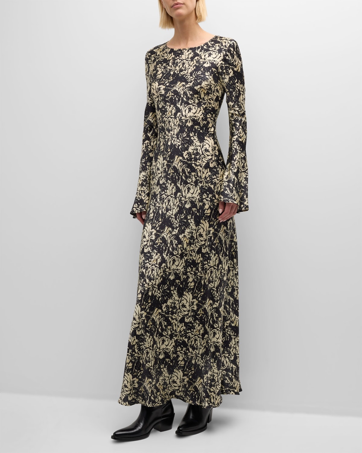 Floral Satin Maxi Dress - 3