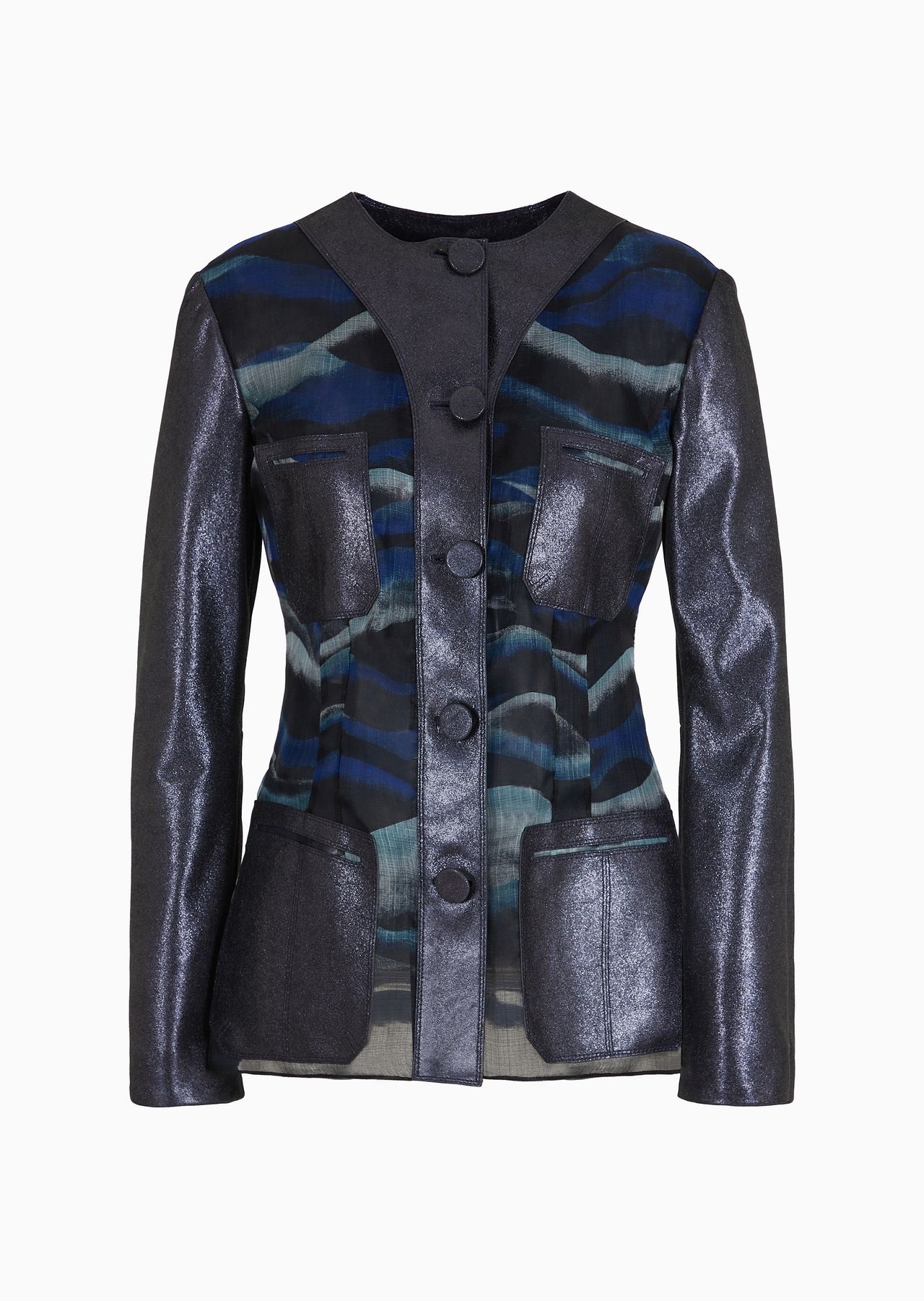 Single-breasted jacket in laminated suede and printed silk organza - 1