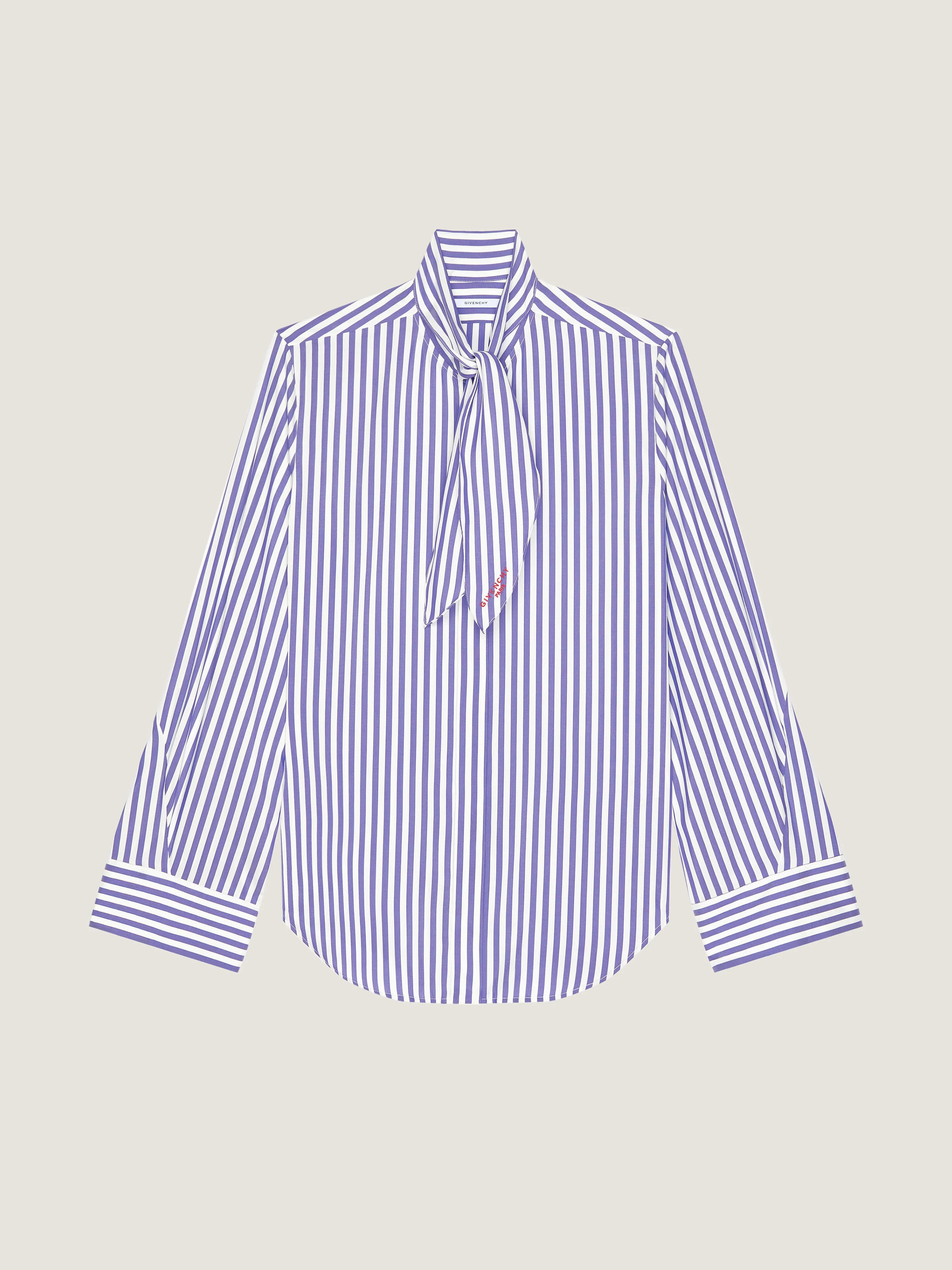 COCOON STRIPED SHIRT IN SILK WITH BOW - 1