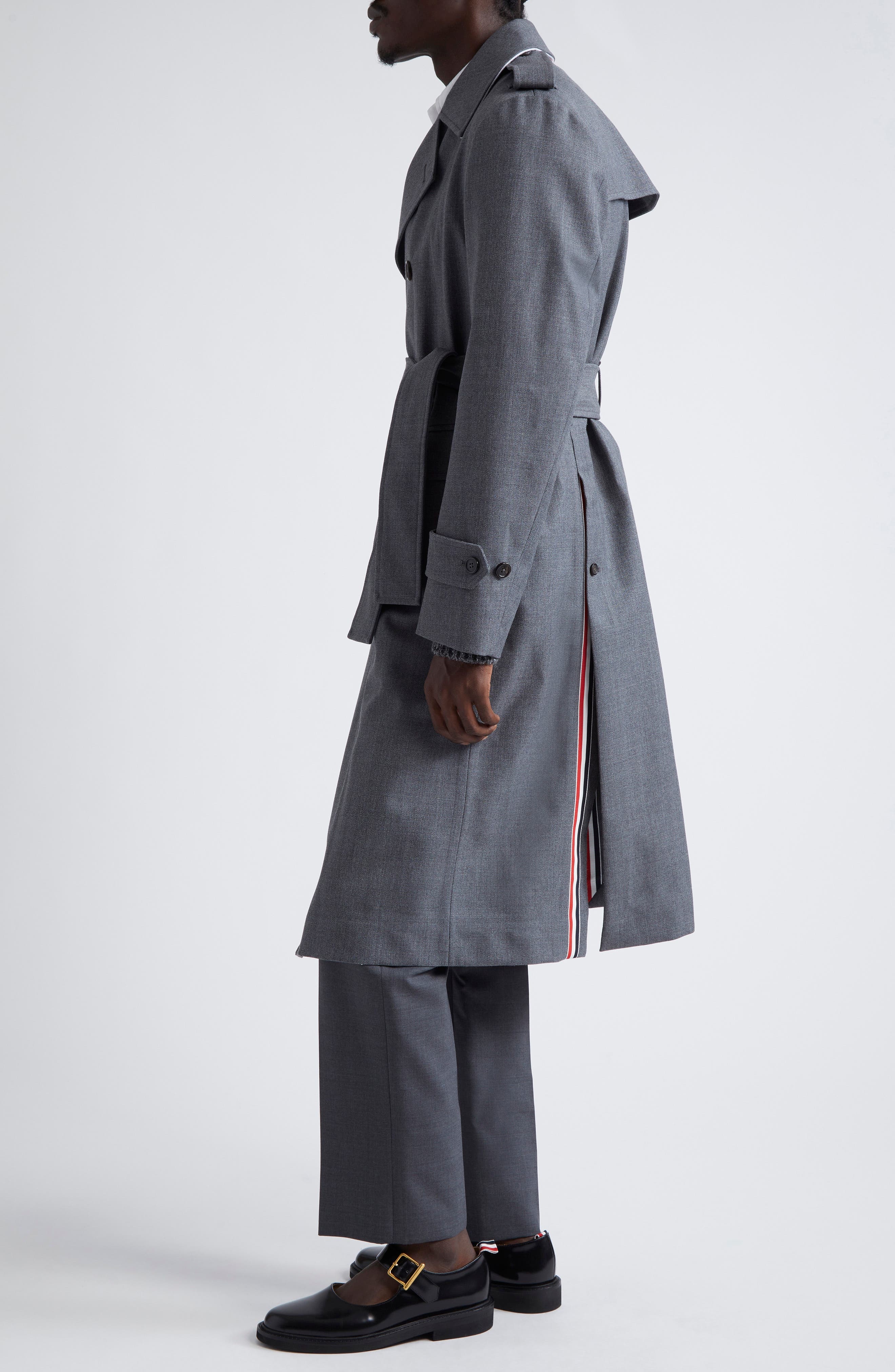 Thom Browne Unstructured Wool Blend Twill Trench Coat in Medium Grey at Nordstrom - 4