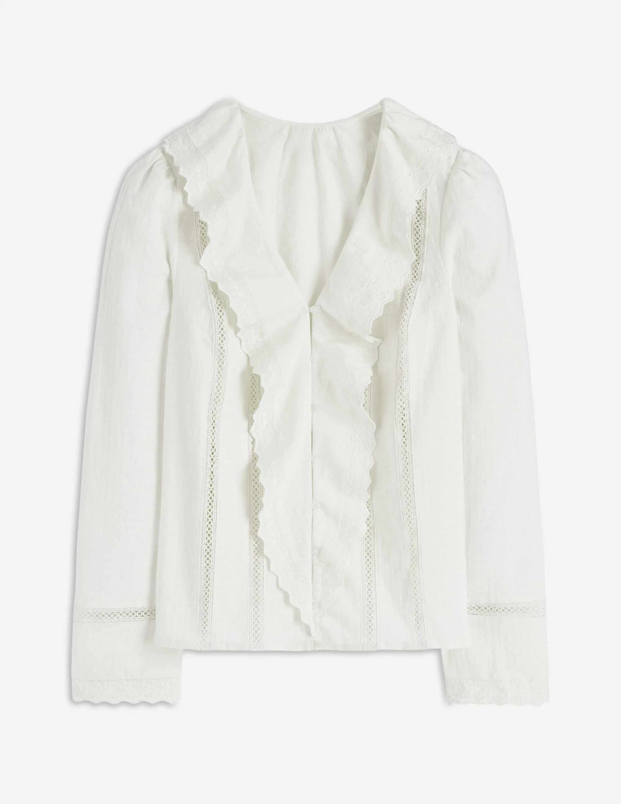 Ruffle Embroidered Blouse-Warm Ivory - 1