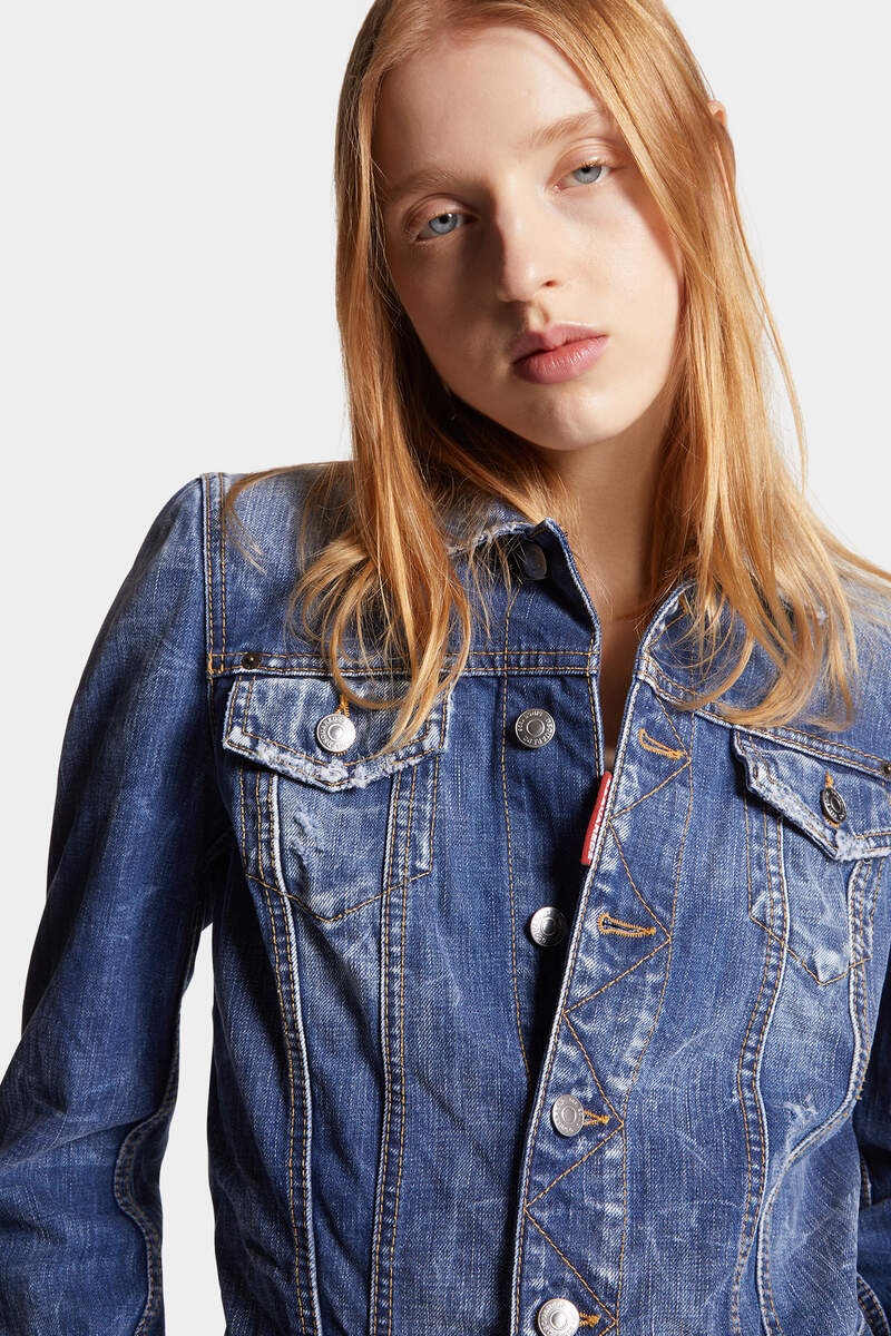 MEDIUM REFLECTIVE LAKE WASH DENIM WORKER JACKET - 5
