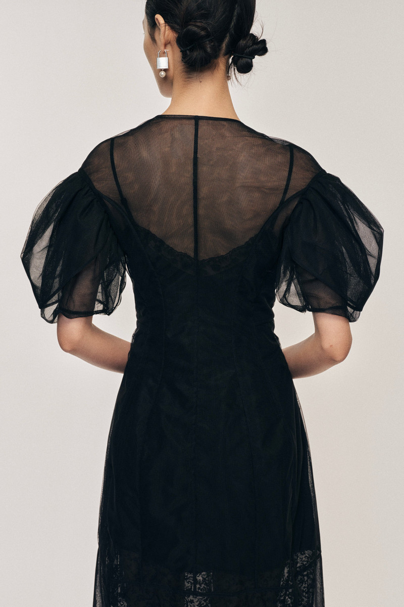 Sheer Sculpted Petal Sleeve Biker Dress 4