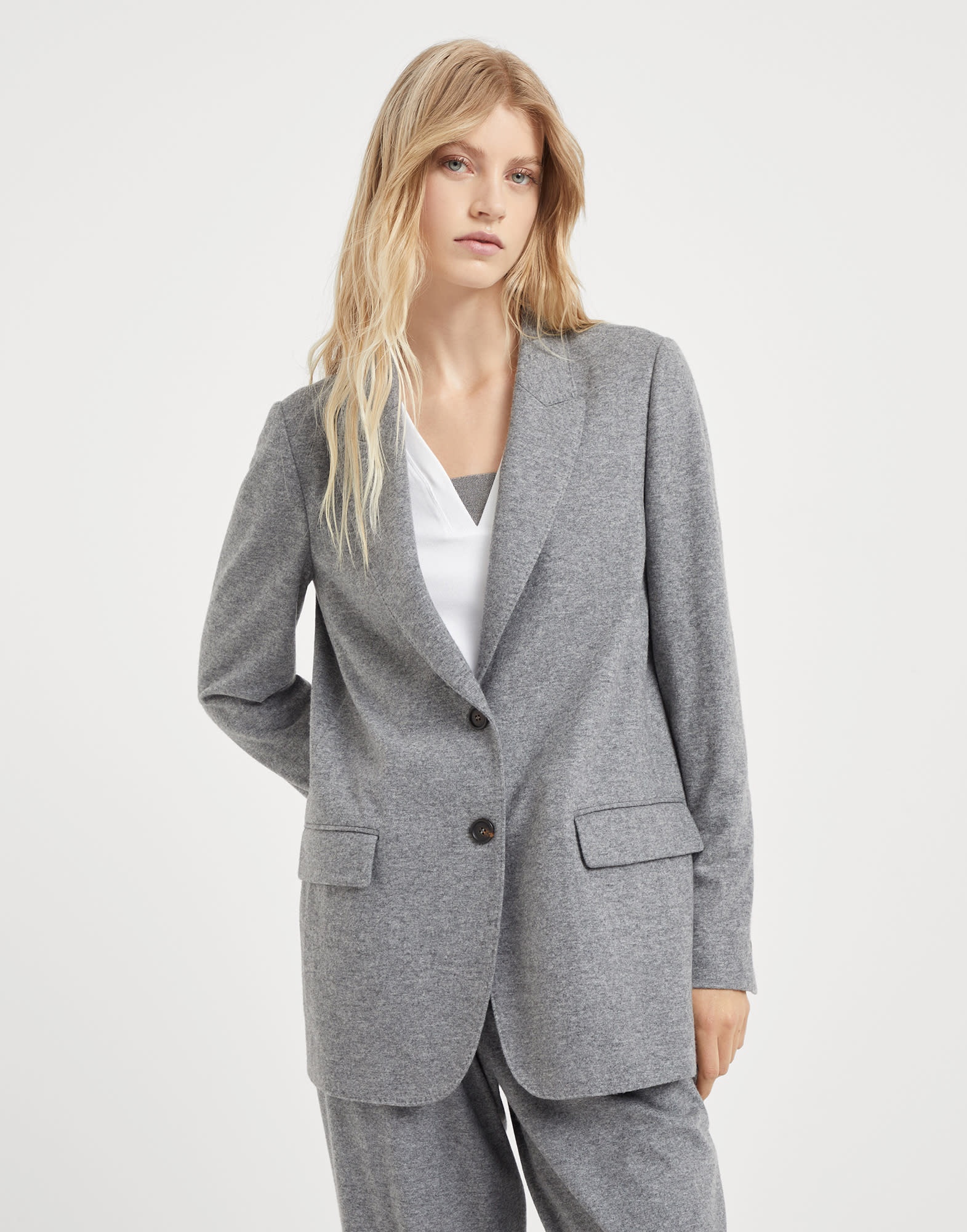 ジャケット Cashmere jersey deconstructed blazer with monili Brunello Cucinelli Cashmere jersey deconstructed blazer with