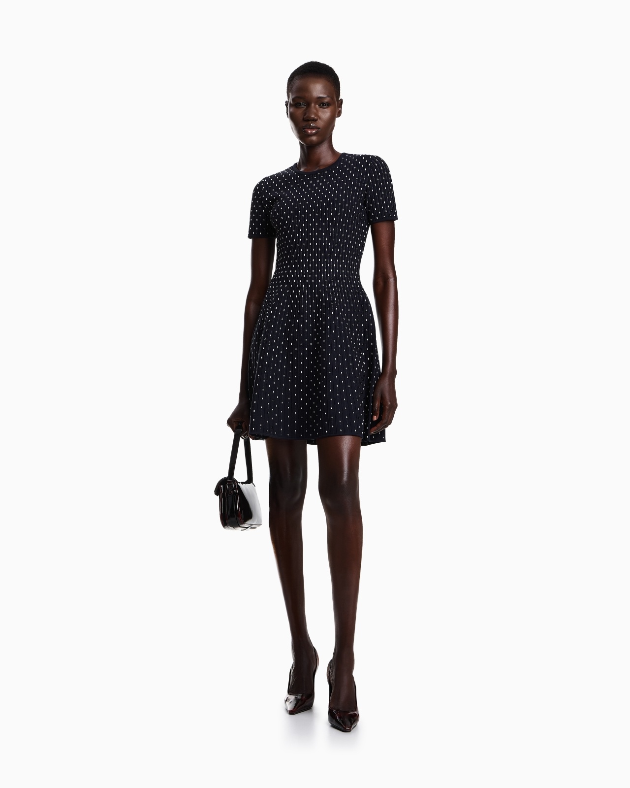 POLKA-DOT JACQUARD VISCOSE PLAIN-KNIT SHORT DRESS - 2