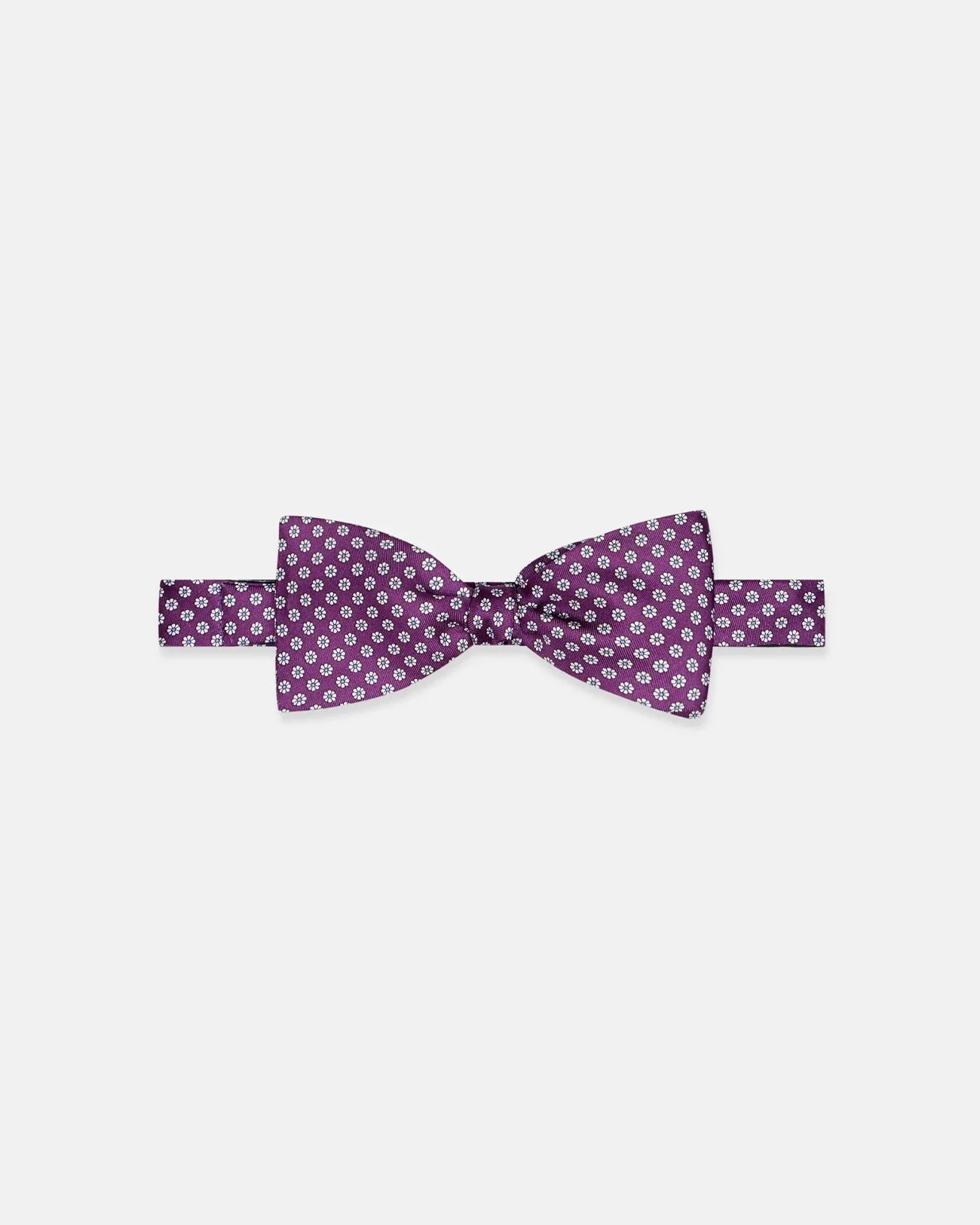 MADE-IN-ENGLAND PURPLE PRINTED FOULARD SILK BOW TIE - 1
