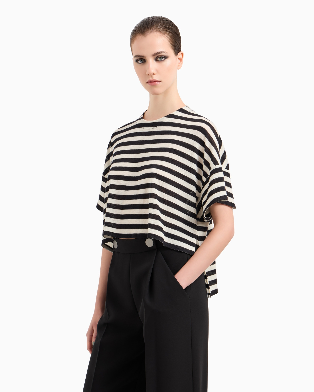 STRIPED VIRGIN WOOL CROPPED T-SHIRT - 3