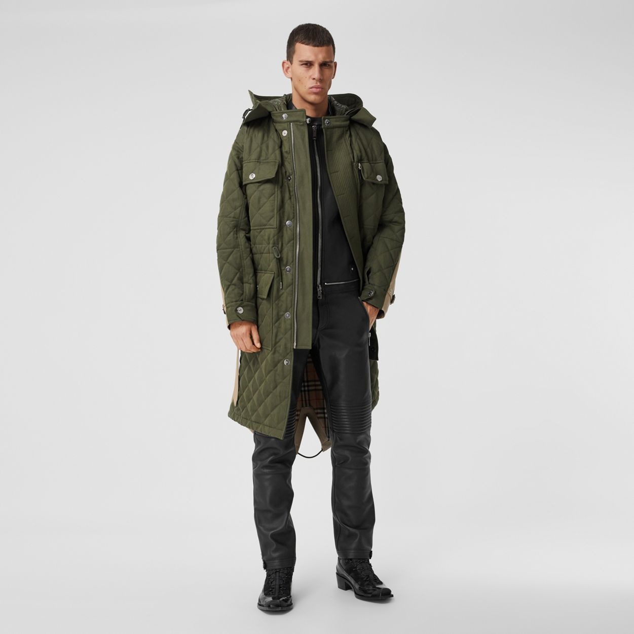 Detachable Hood Quilted Ramie Cotton Parka - 2