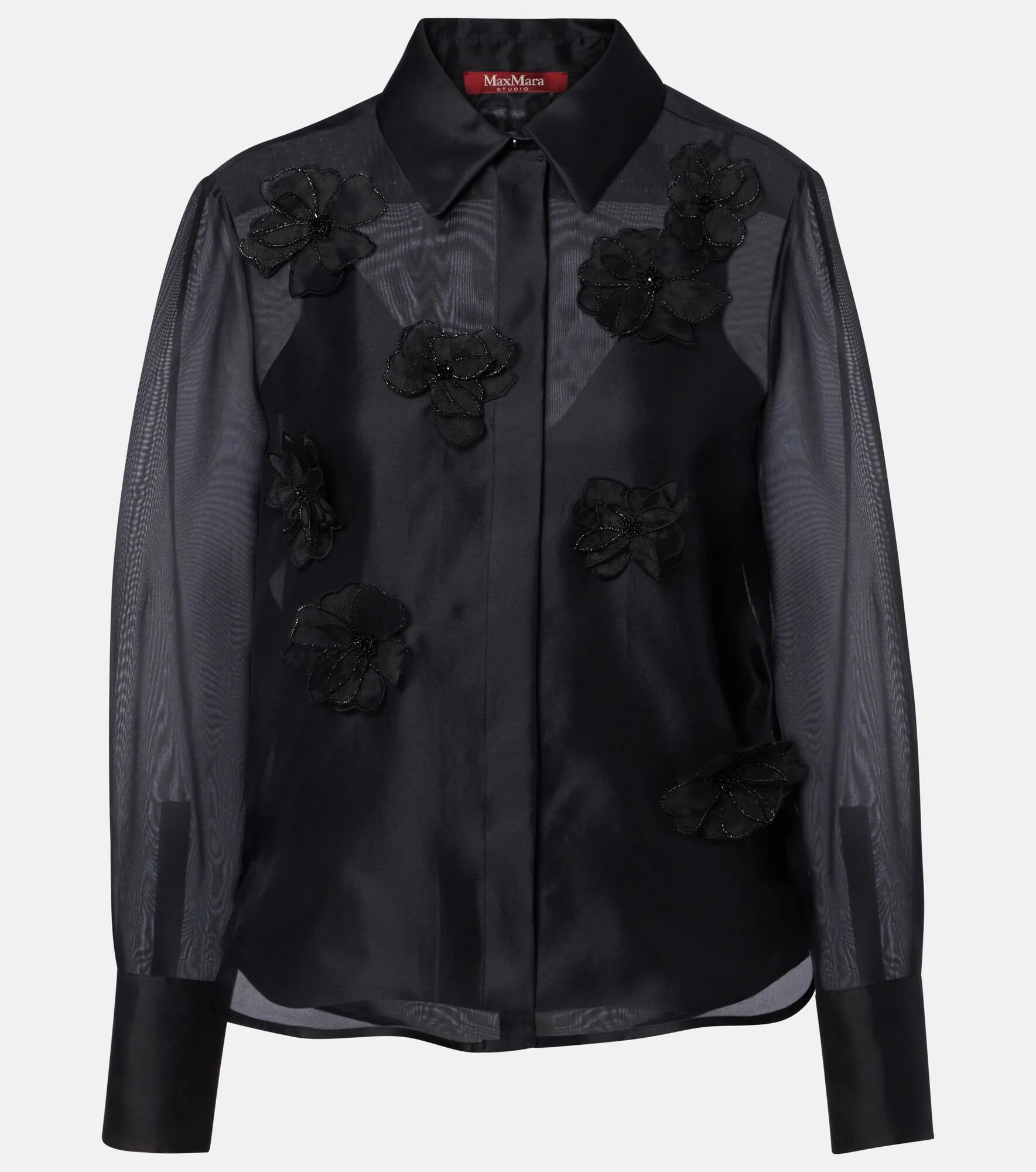Agi embellished floral-appliqué silk blouse - 1