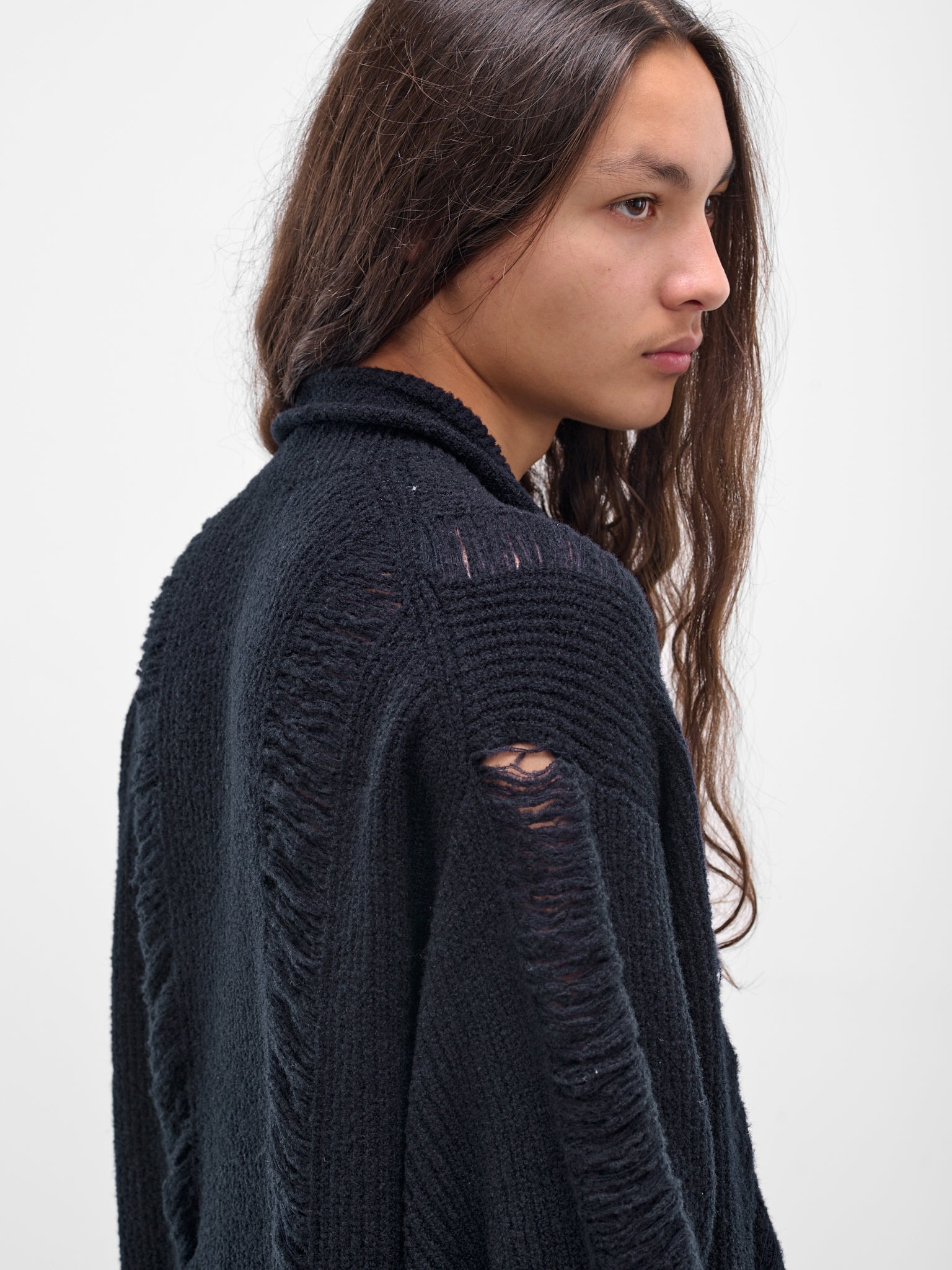 Navy Knit Distressed Polo Sweater - 5