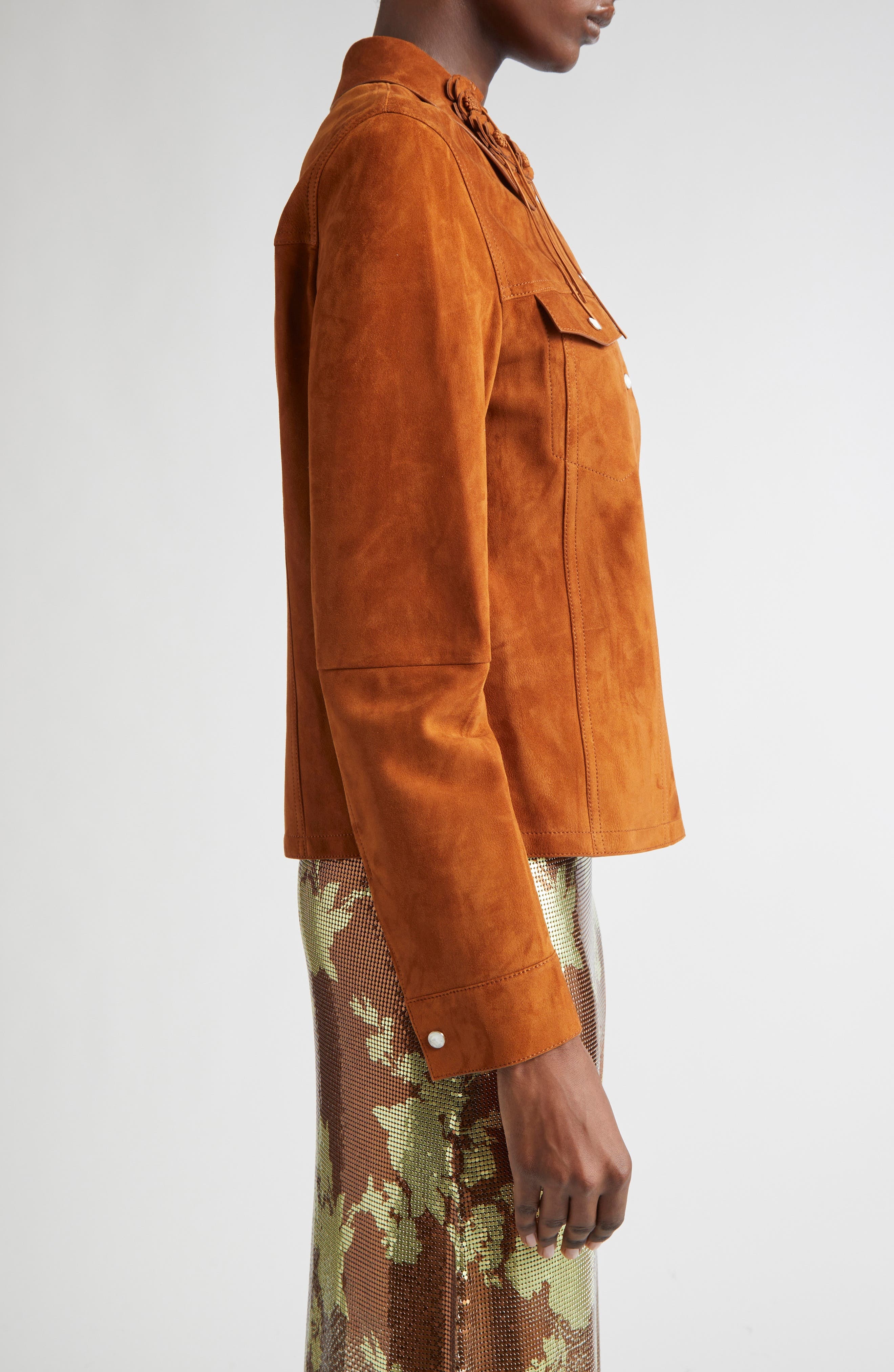 Versace Floral Appliqué Suede Jacket in Tobacco at Nordstrom - 4