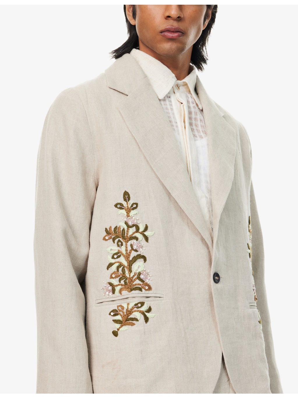 Notched-Lapel Embroidered Linen Blazer - 5