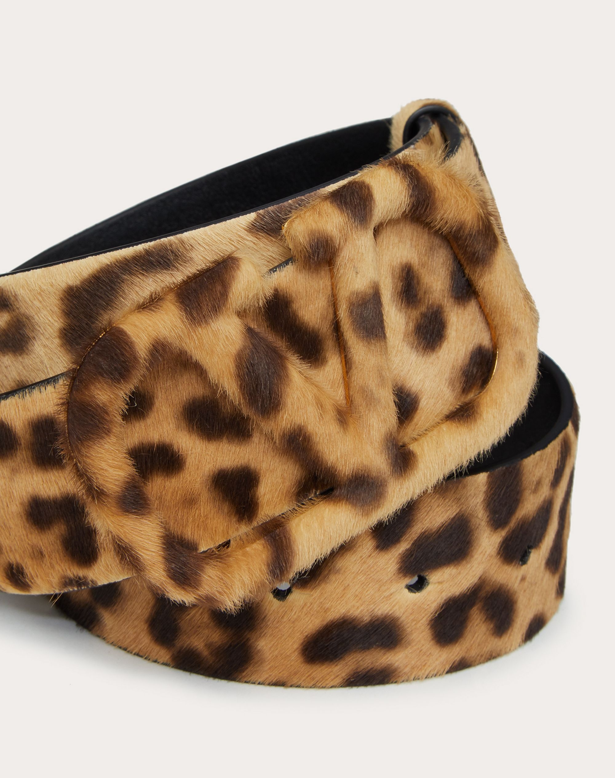 VLOGO SIGNATURE CALF HAIR BELT WITH LEOPARD PRINT - 2