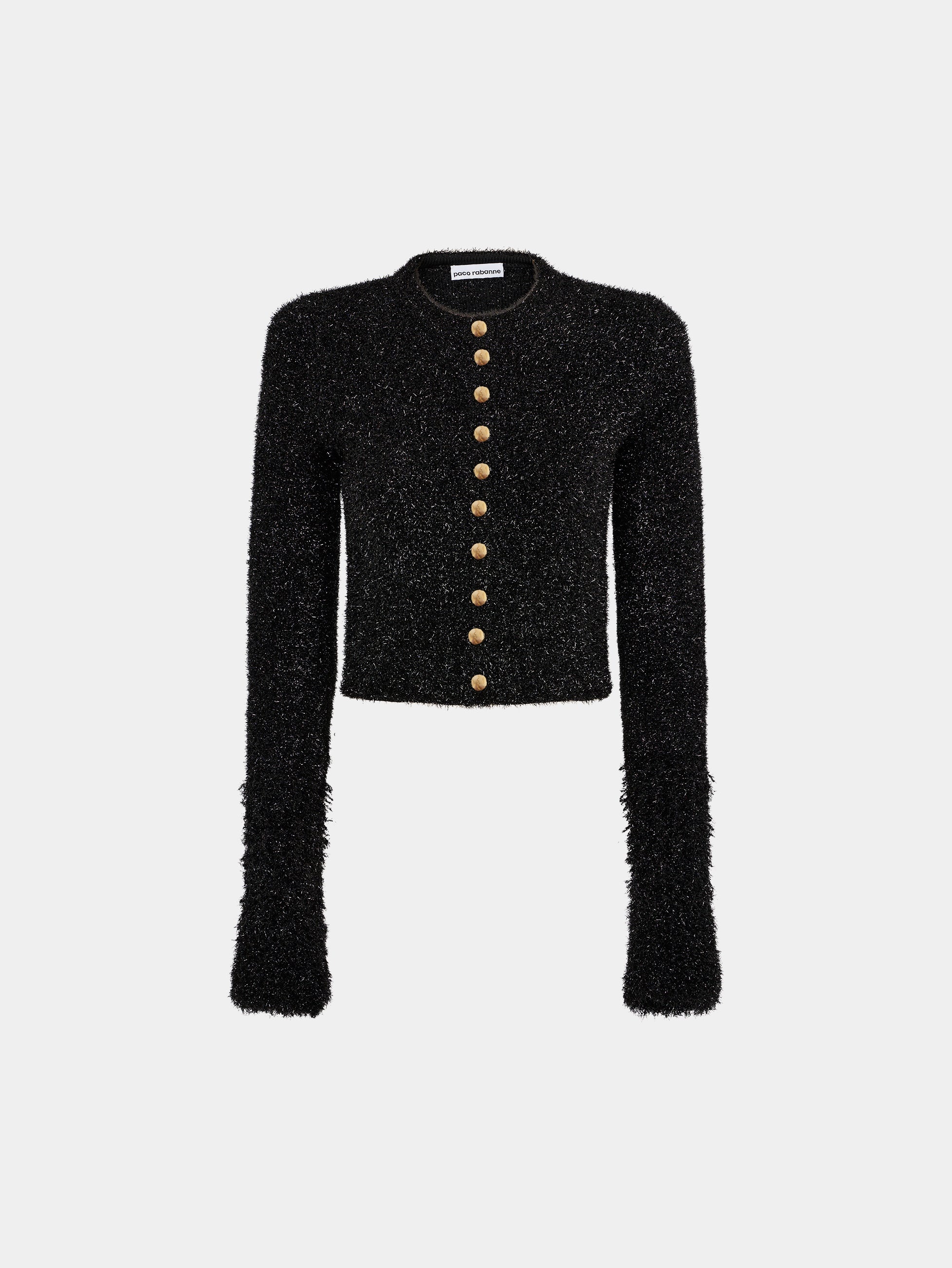 CROPPED BLACK CARDIGAN WITH GOLD BUTTONS - 1