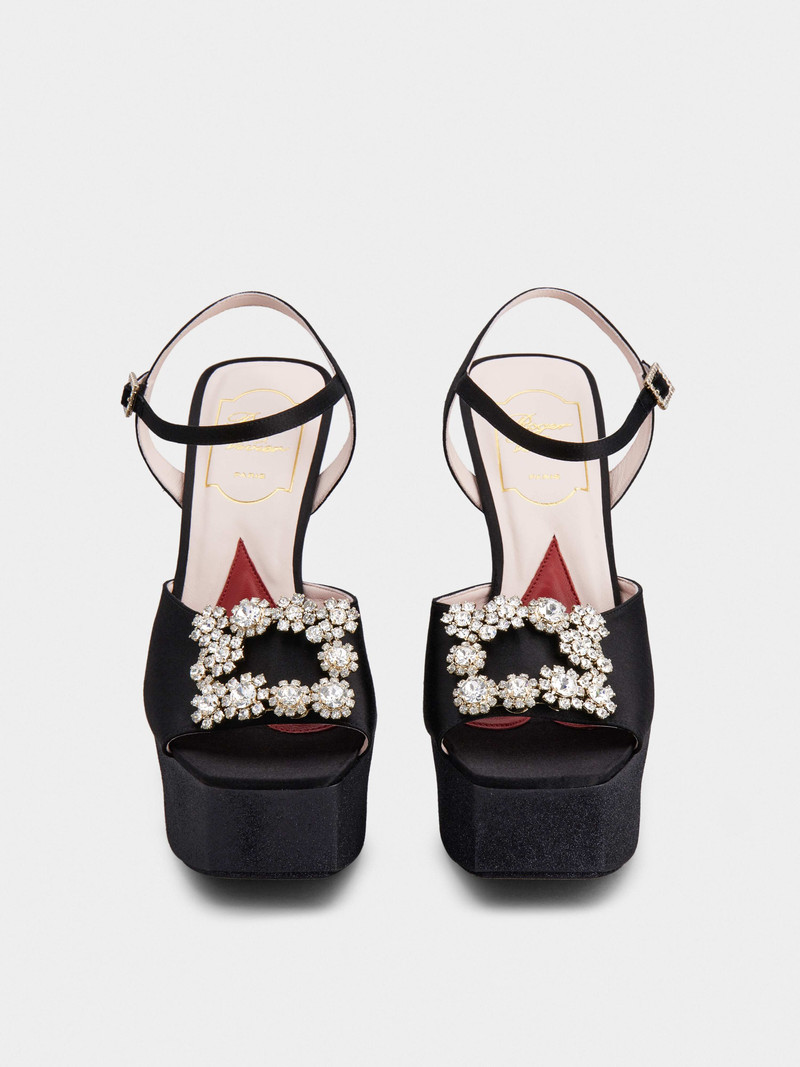 Flower Strass Buckle Platform Sandals in Satin 7