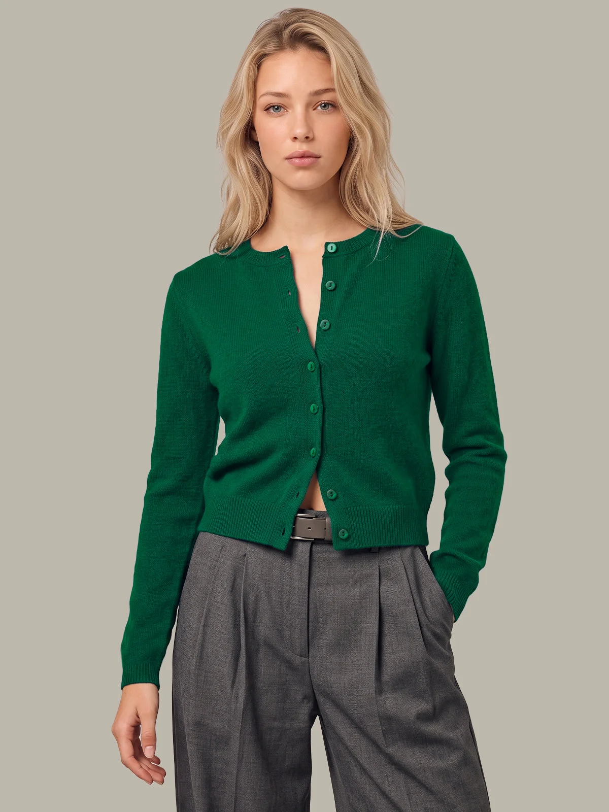 100% Cashmere Crewneck Cardigan - 1