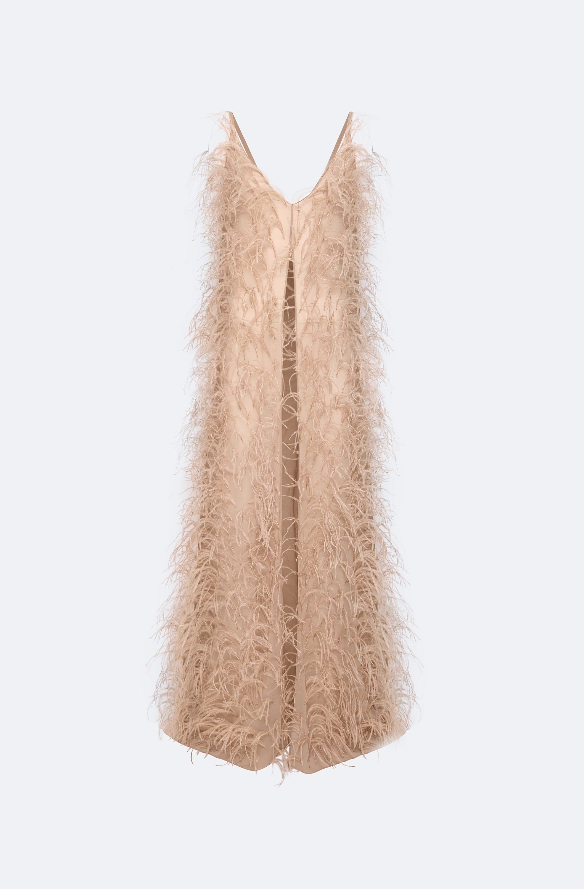 Lightweight Georgette Long Cami Top With Feathers - 1