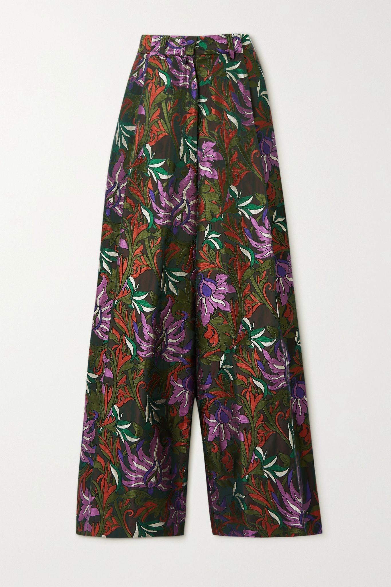 Floral-jacquard wide-leg pants - 1