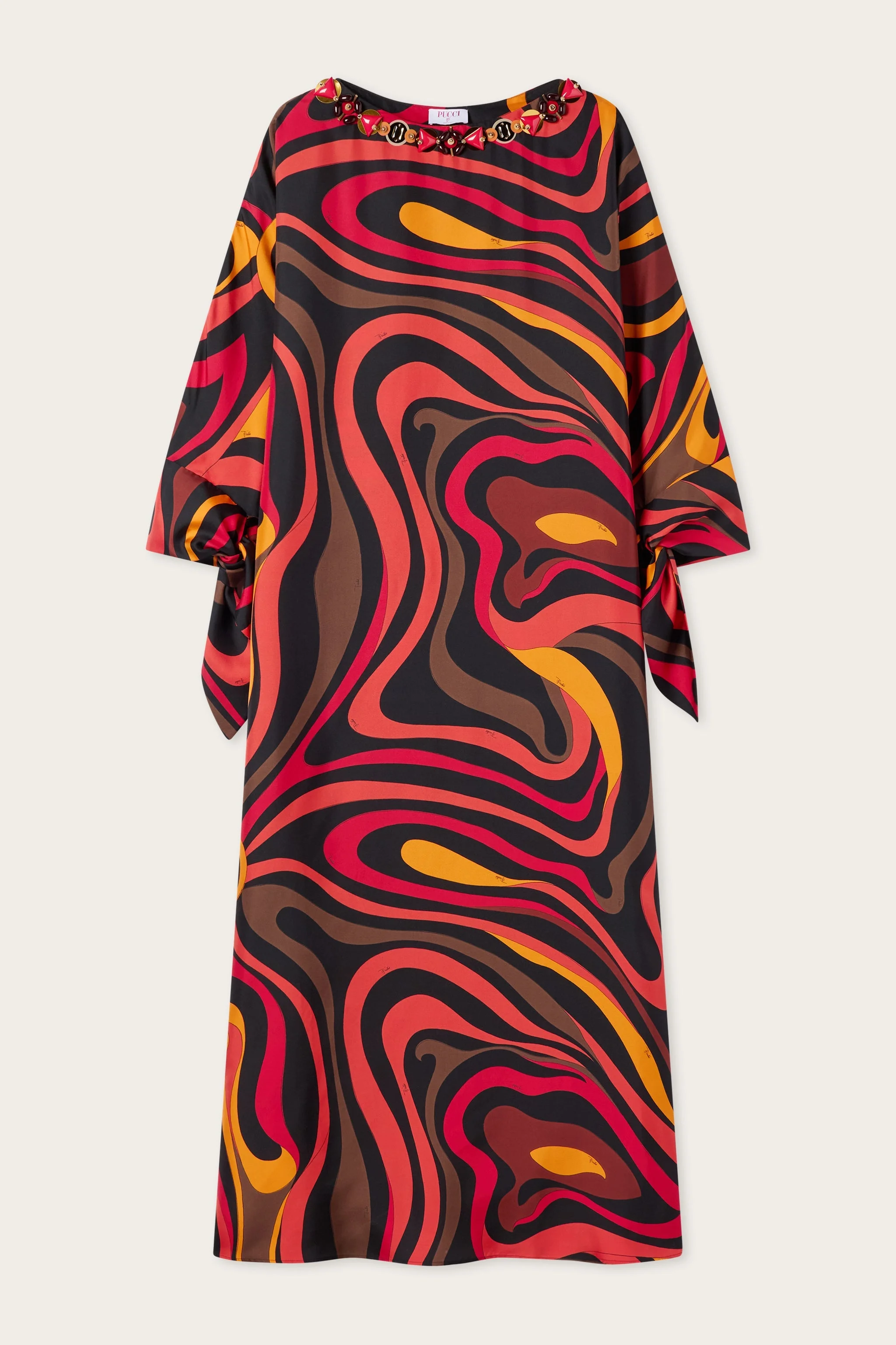 EMBROIDERY MARMO PRINT SILK KAFTAN - 1