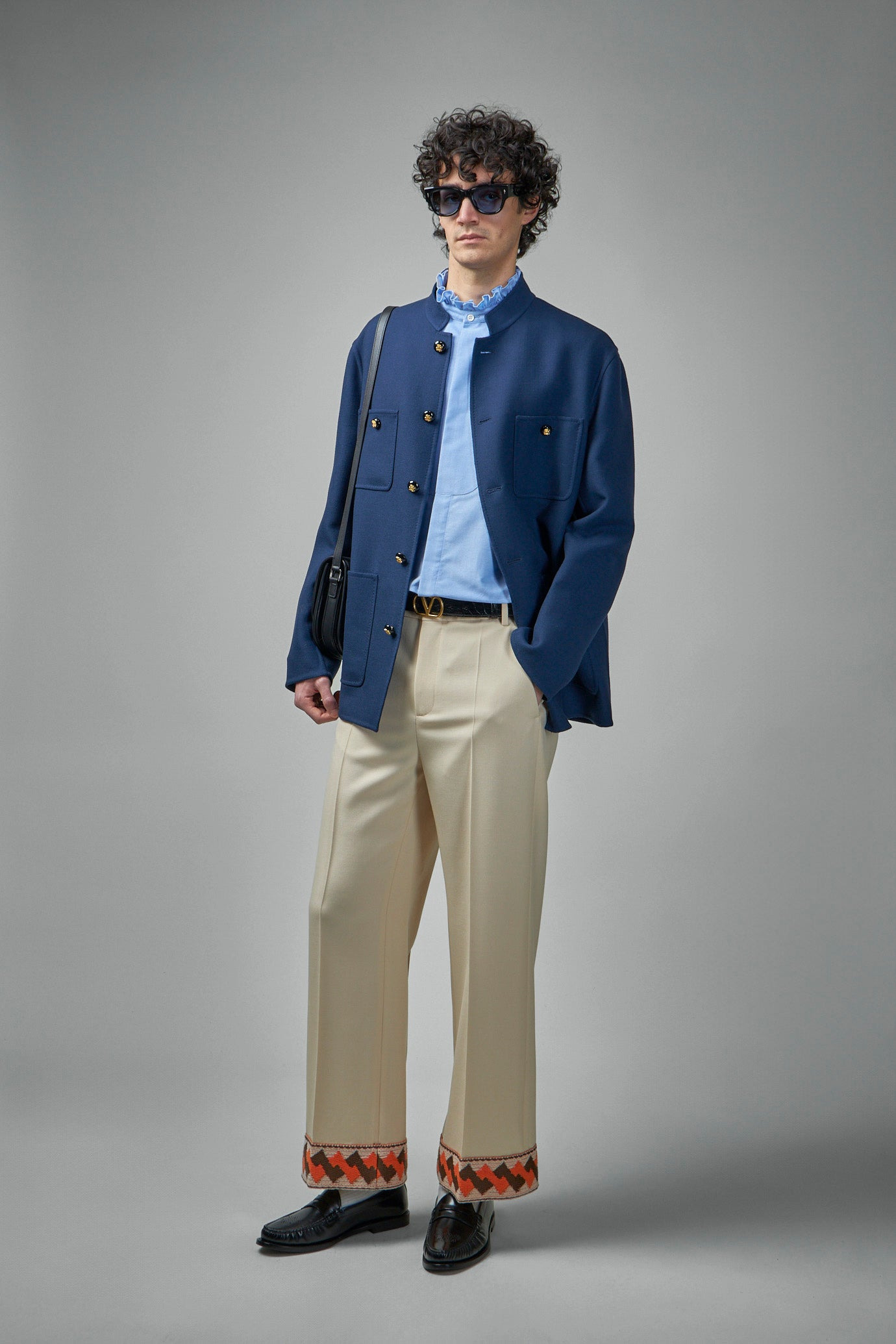 Double Wool Jacket with Mandarin Collar - 2