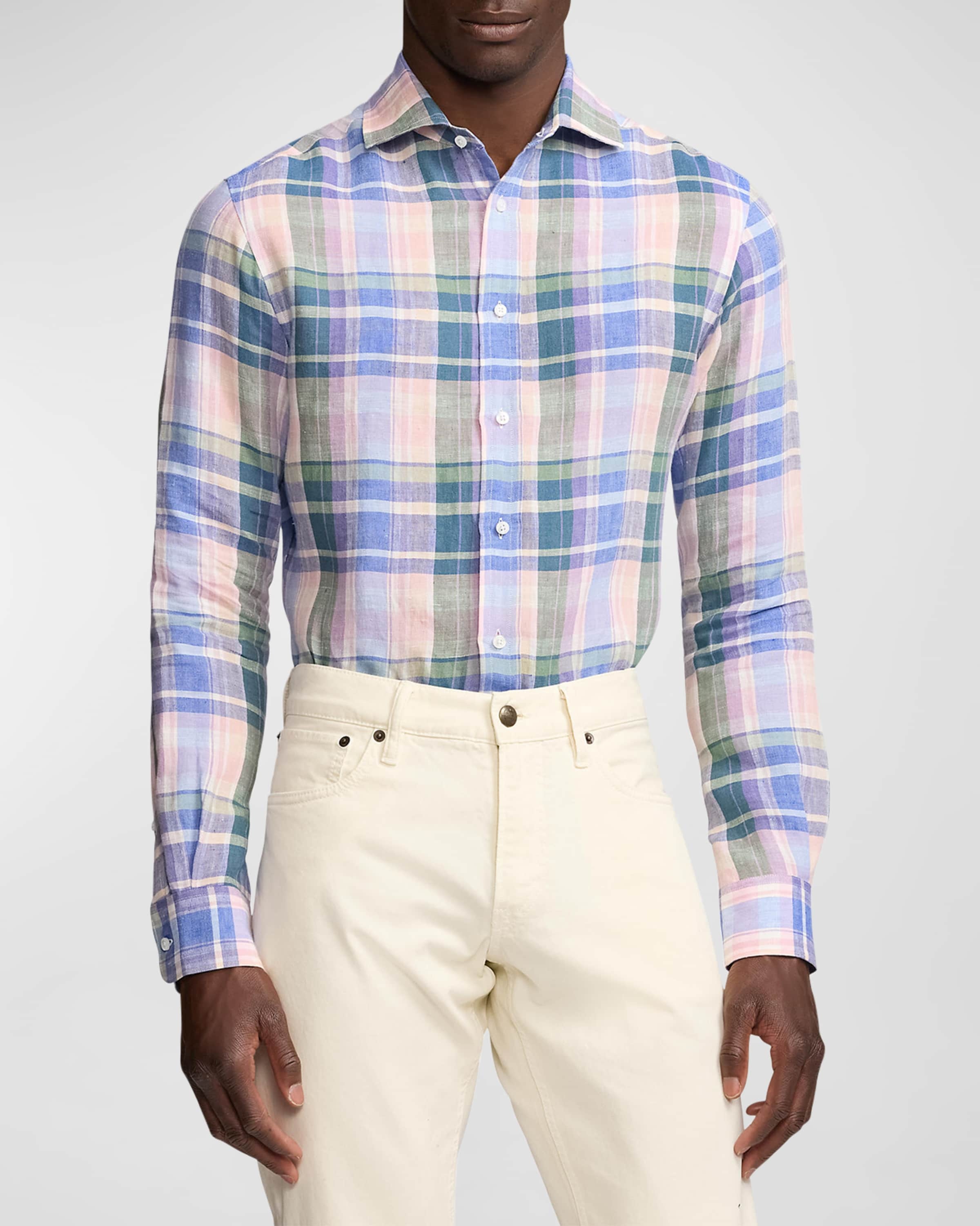 Men's Serengeti Plaid Linen Button-Down Shirt - 2