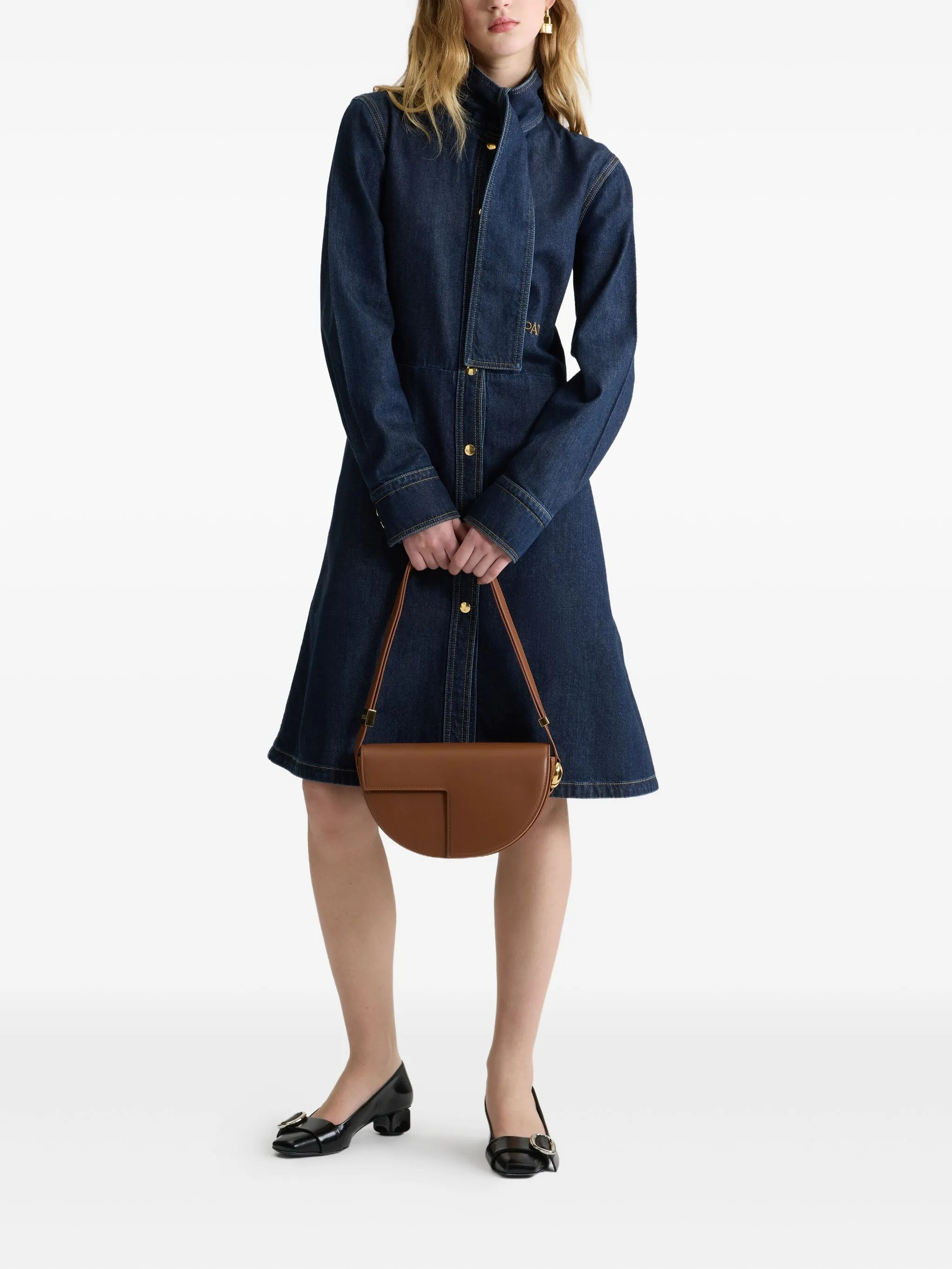 Patou Scarf-collar Denim Dress - 4
