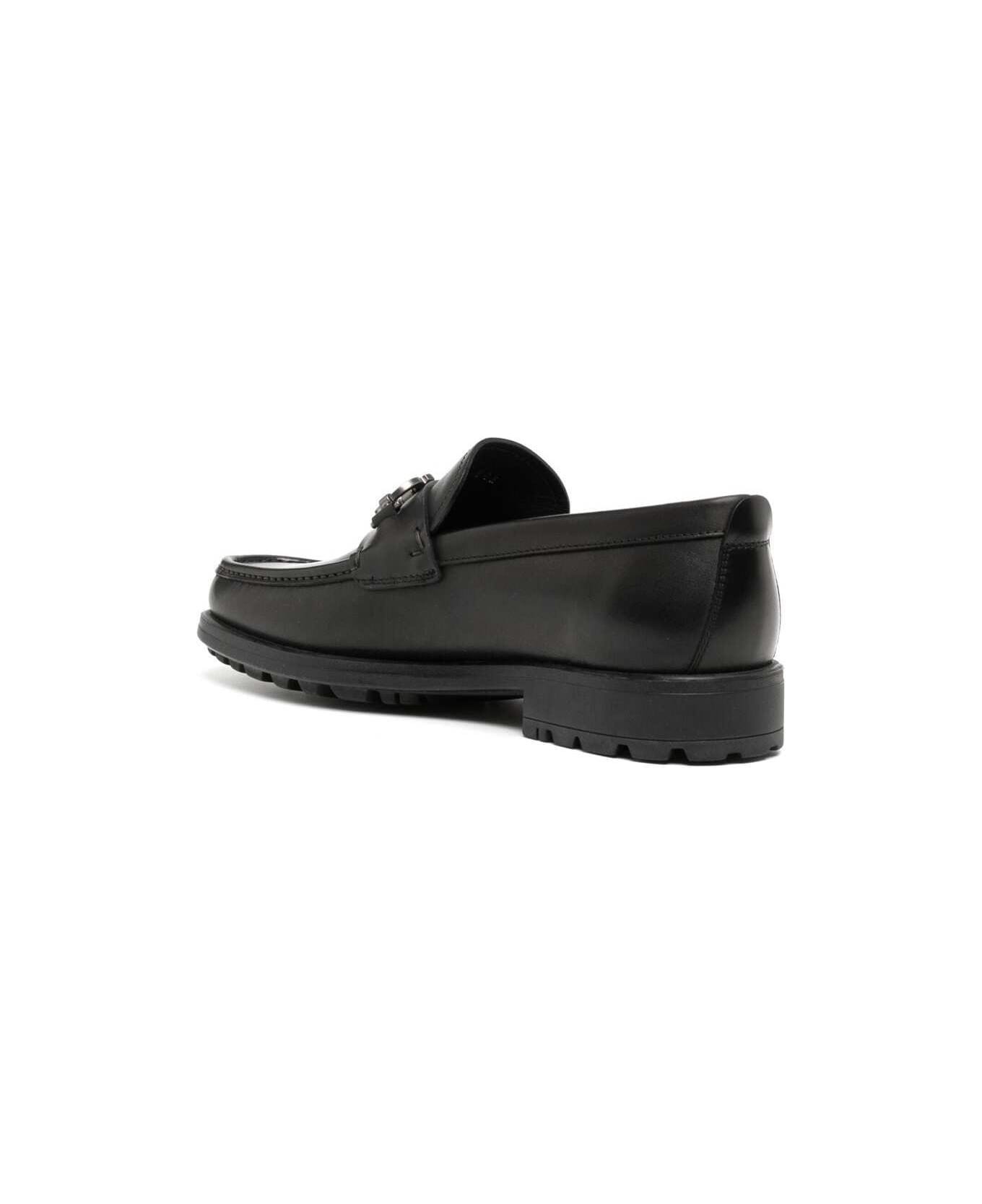 'david' Black Loafers Wirh Gancini Details In Leather Man - 3