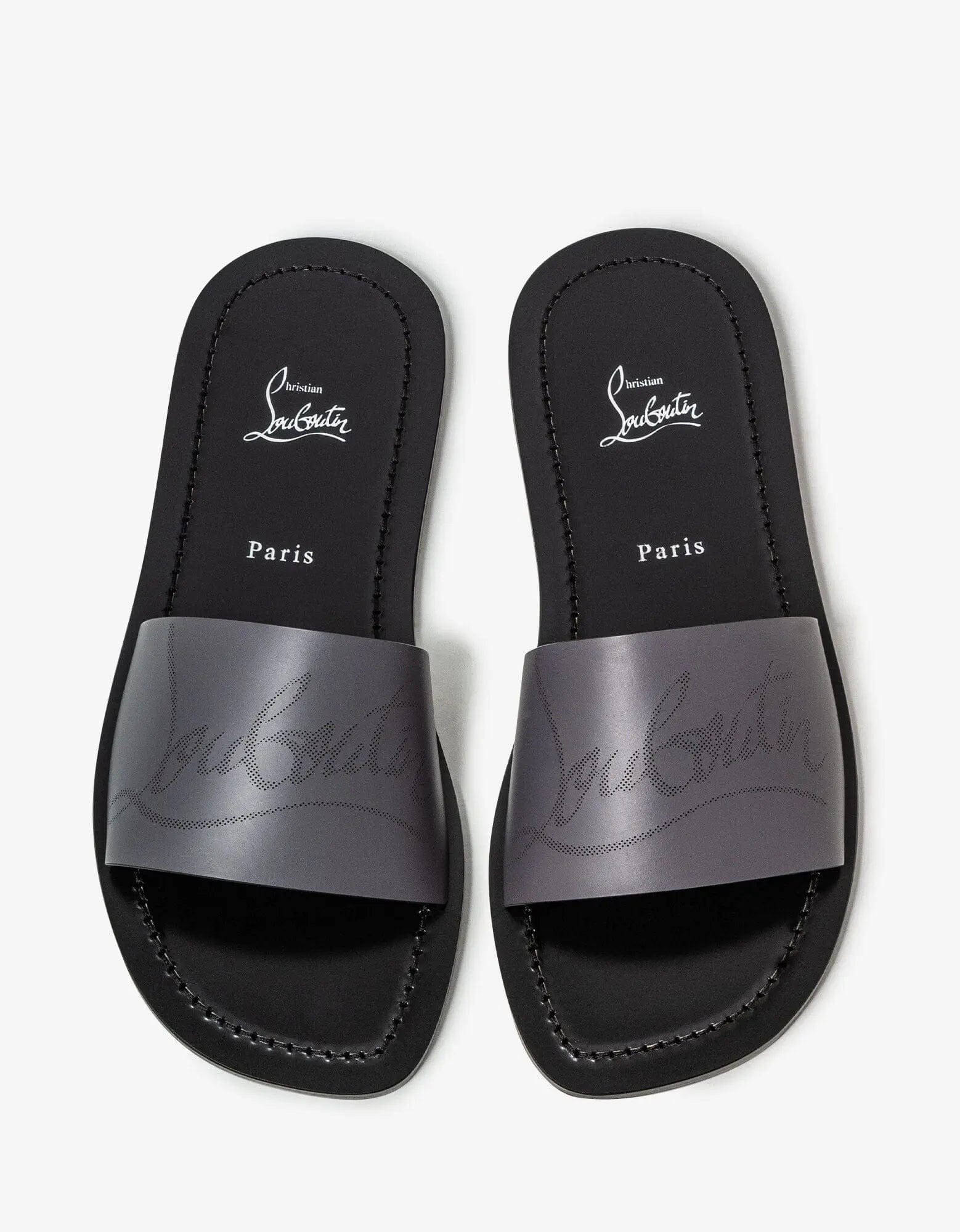Christian Louboutin Coolraoul Grey Leather Slide Sandals - 4