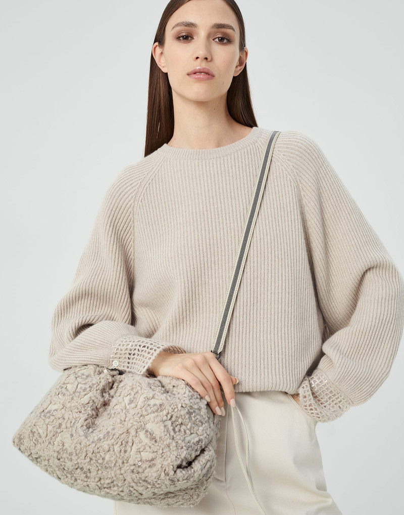 Dazzling flowers embroidery bag with shiny strap 4