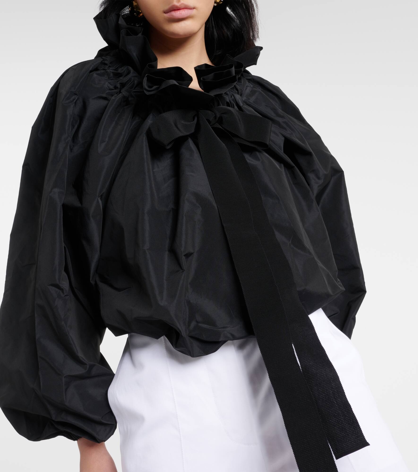 Ruffled off-shoulder faille crop top - 5