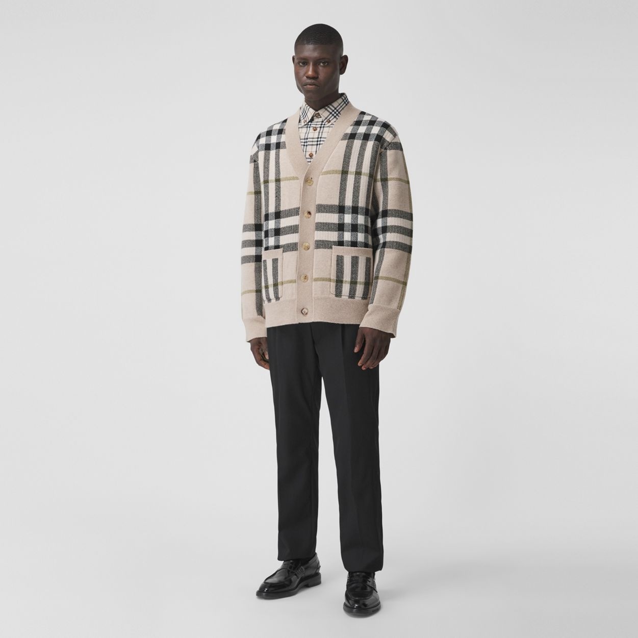 Check Wool Cashmere Jacquard Cardigan - 7