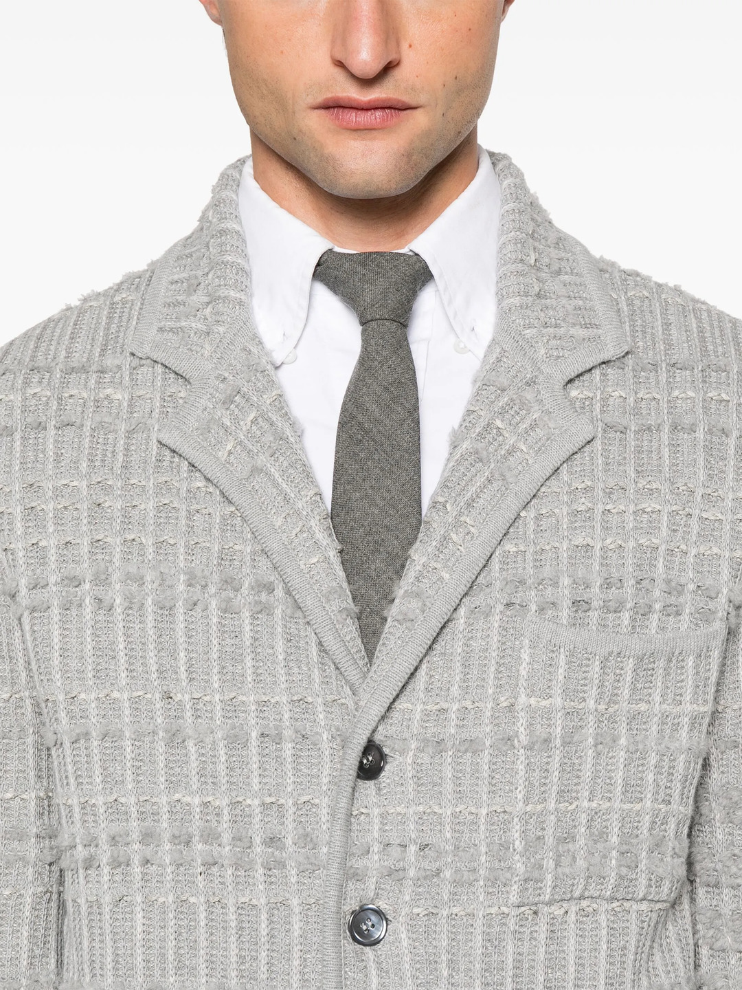 Seersucker Knit Tweed Jacquard 4-Bar Cardigan Men - 5