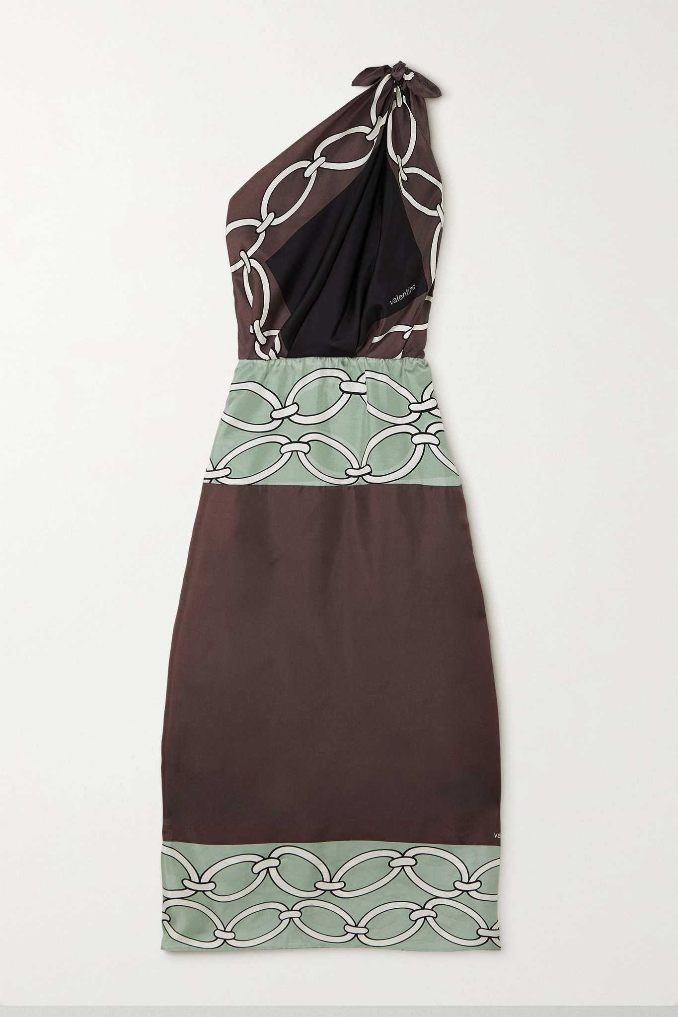 One-shoulder printed silk-twill midi dress - 1