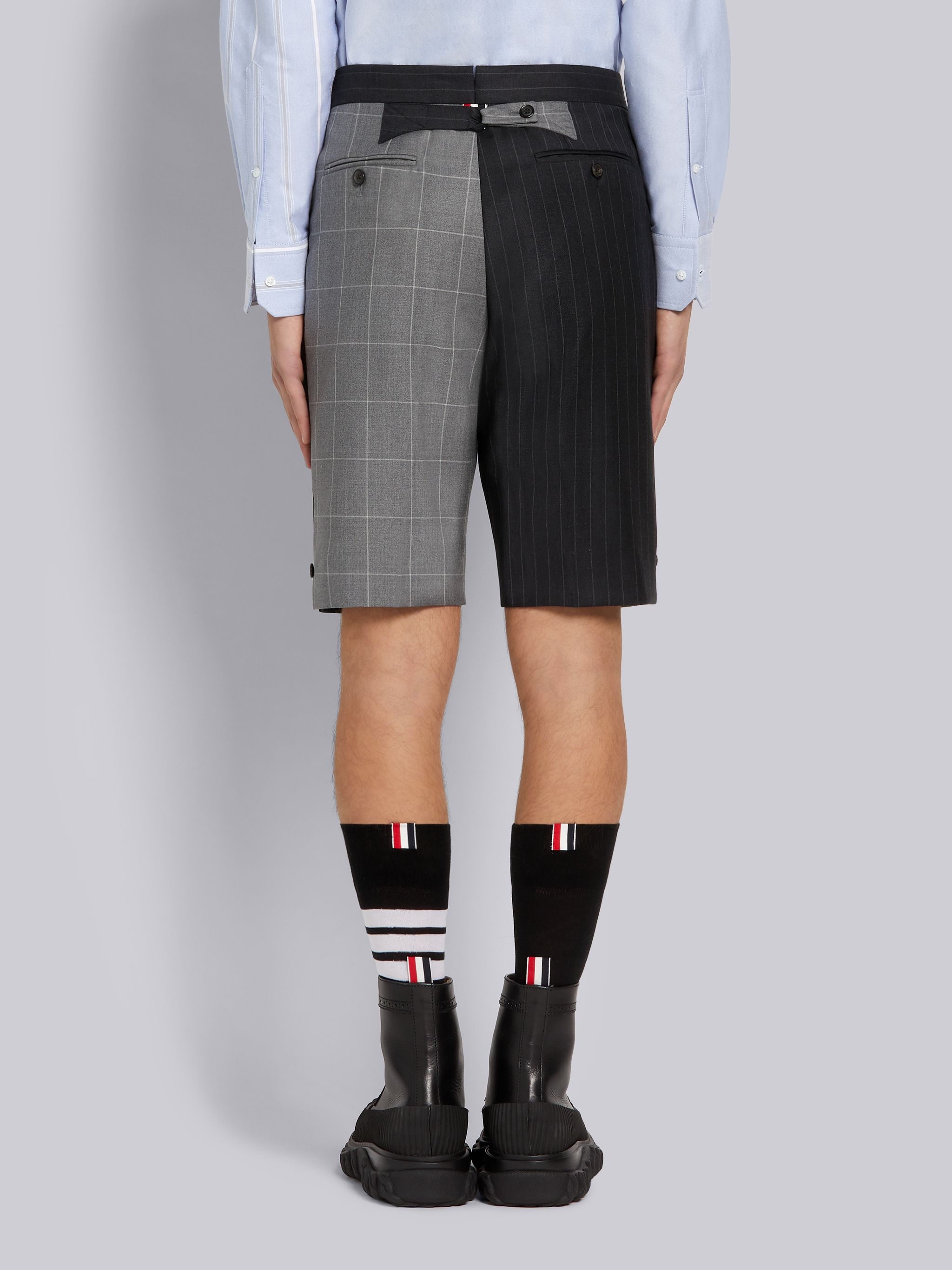 Dark Grey Pinstripe Wool Suiting Classic Backstrap Short - 3