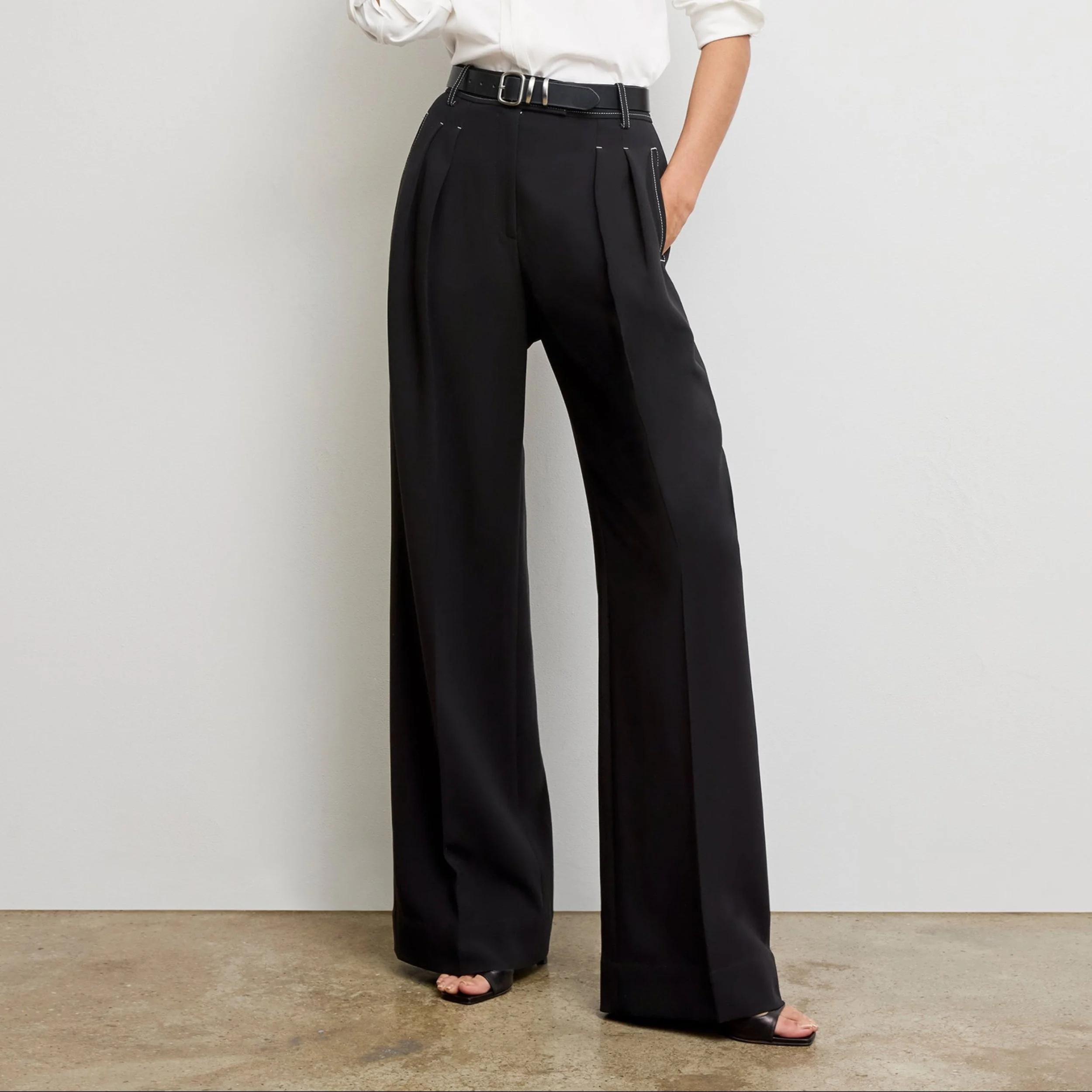 Bia Pleated Trouser - Everyday Crepe with Topstitch - 1