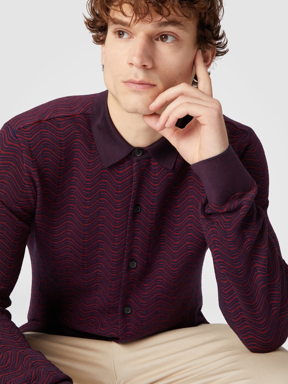 Virgin wool and viscose shirt with wave pattern - 5