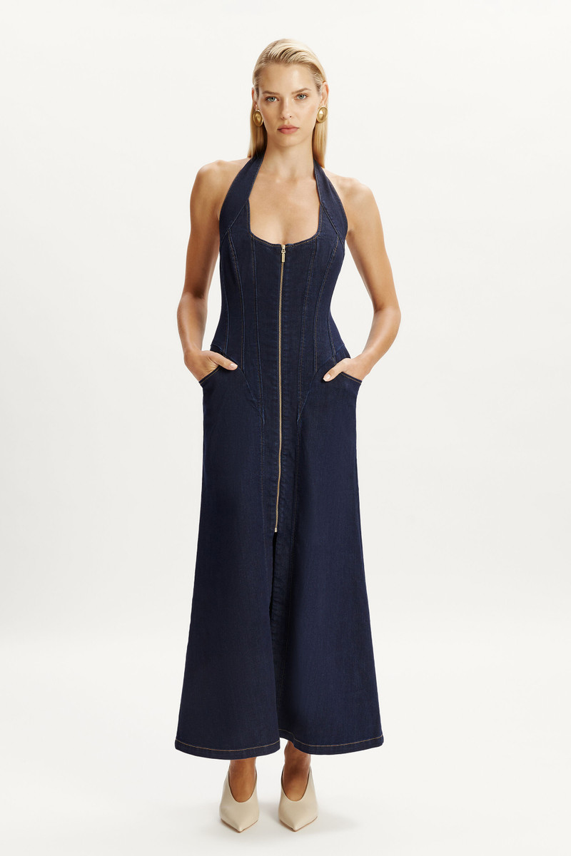 BARDOT Martel Denim Midi Dress In Dark outlook
