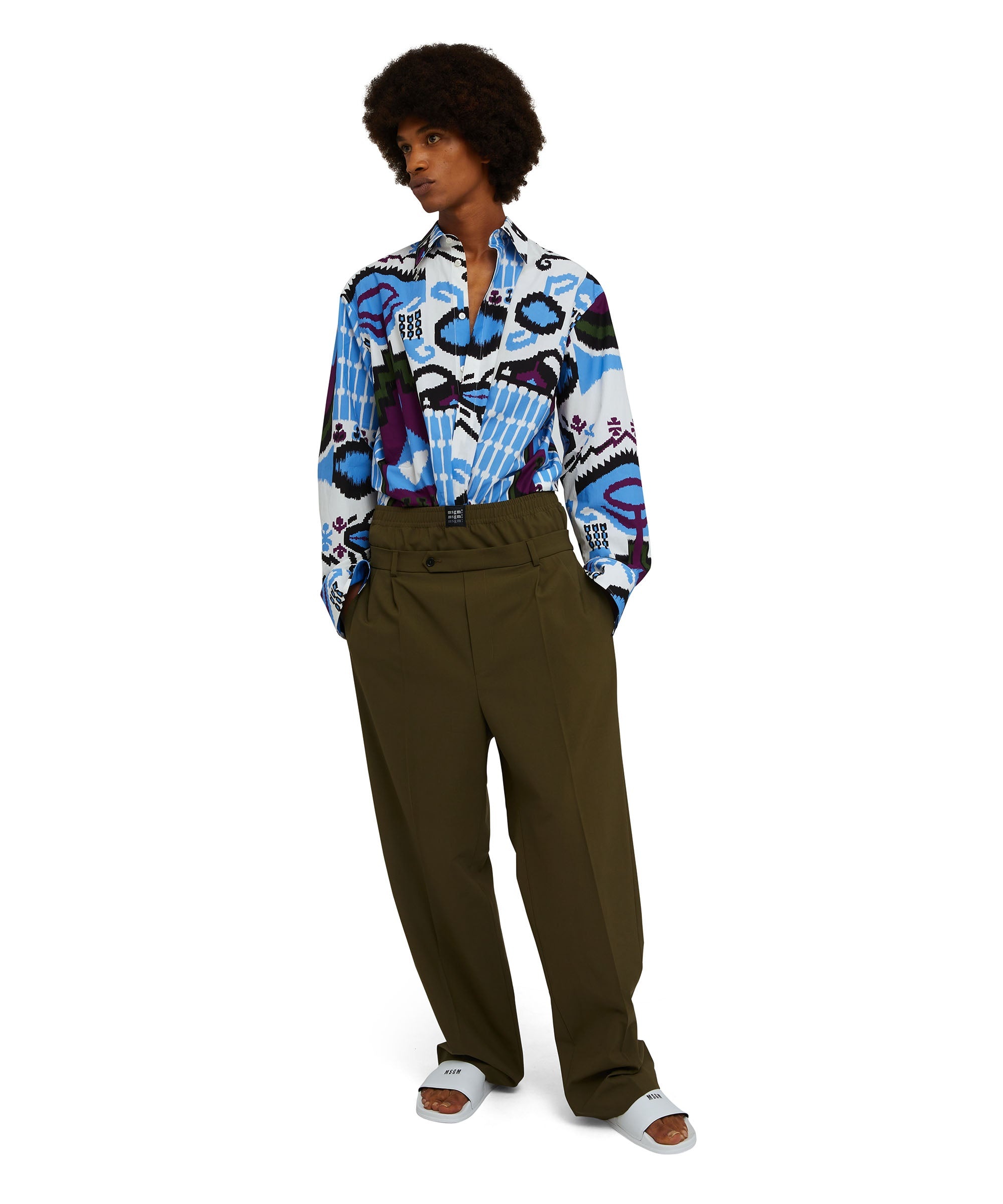 Poplin cotton shirt with "Macro Ikat" print - 5
