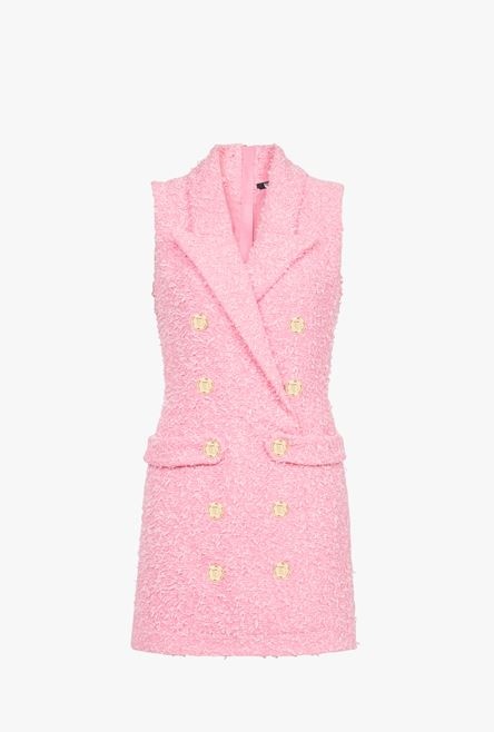 Short pink dress with gold-tone double-buttoned fastening - 1