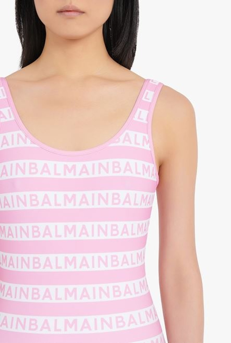 Bicolor pink and white swimsuit with Balmain monogram 6
