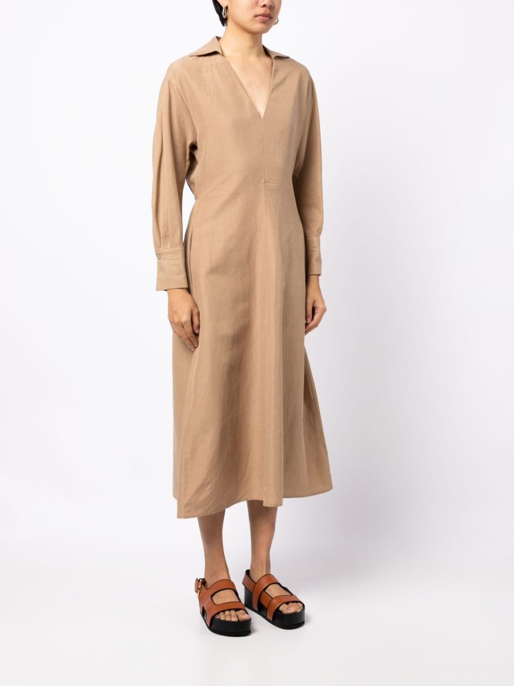 V-neck long-sleeve shirt dress - 3