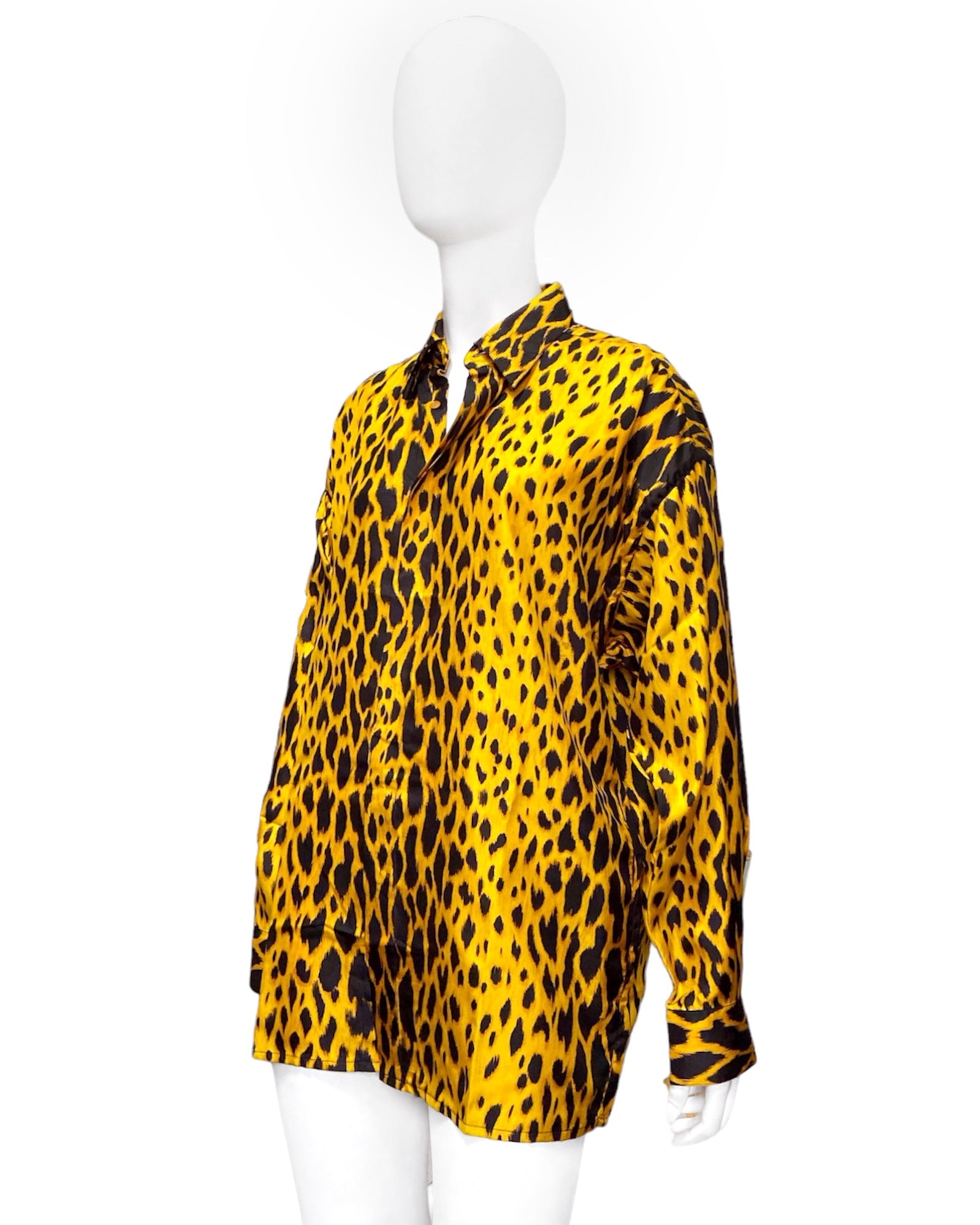 Gianni Versace Spring 1992 Men’s Leopard Print Silk Shirt 44 - 3